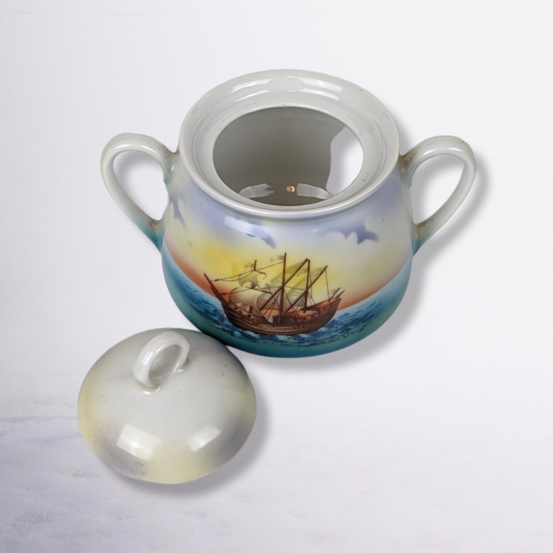 PK Unity Sugar Bowl with Ship, Made in Germany