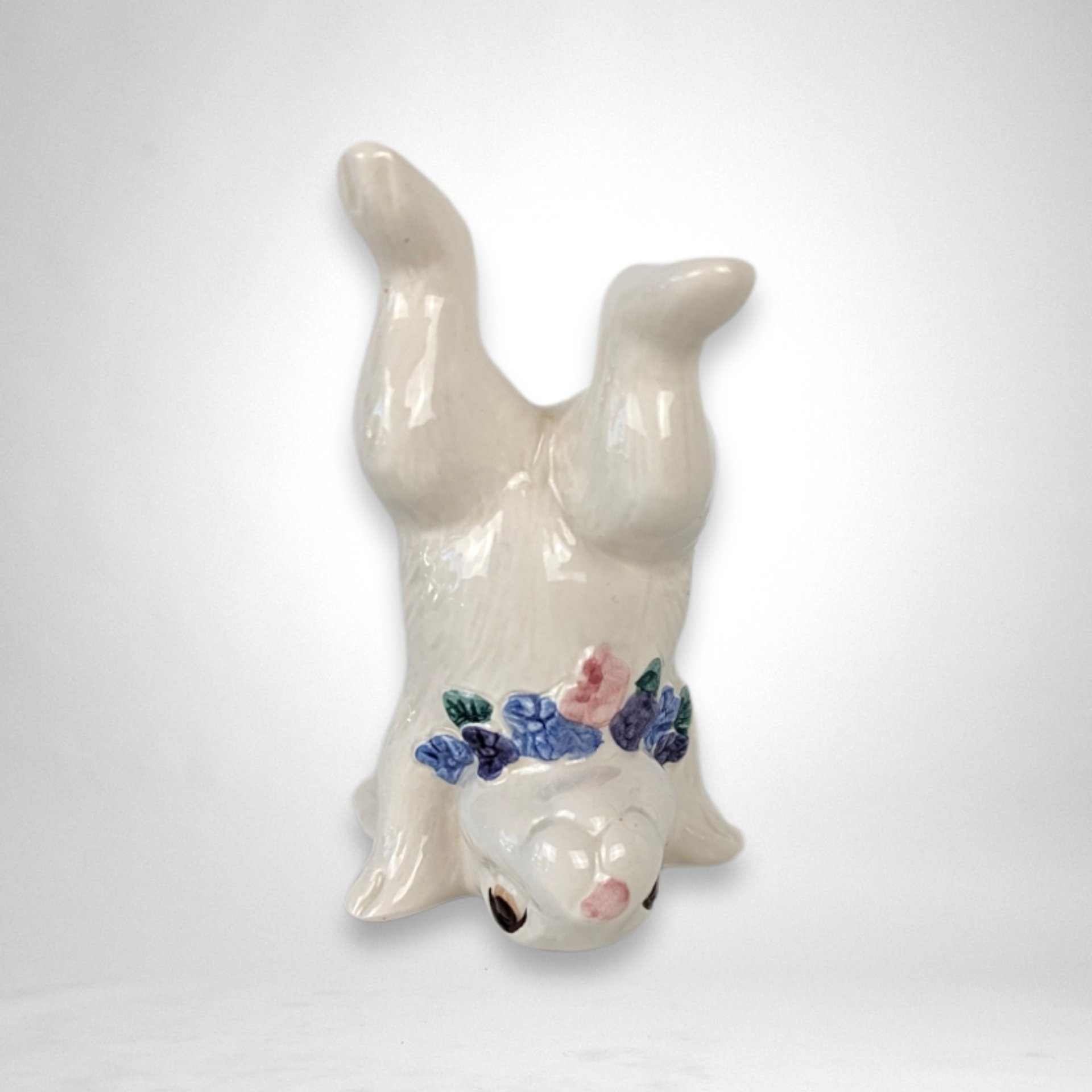 Set of 3 Ceramic White Playful Bunny Figurines