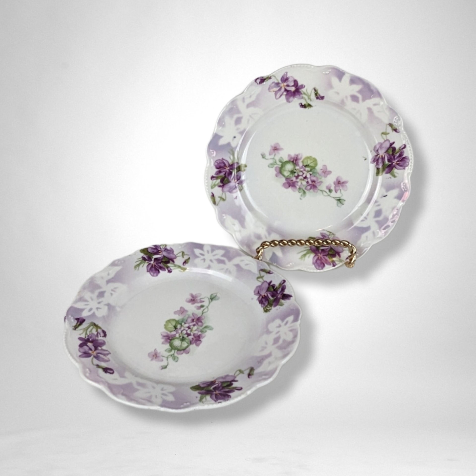 Pair of Schoenberg Germany Purple Floral Plates