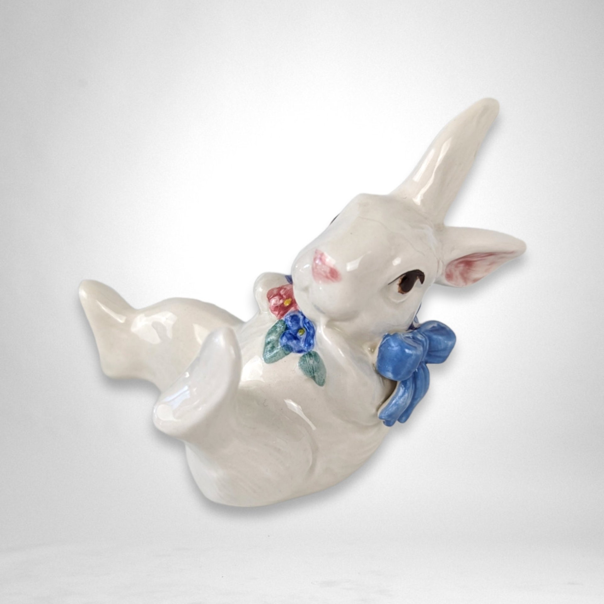 Set of 3 Ceramic White Playful Bunny Figurines