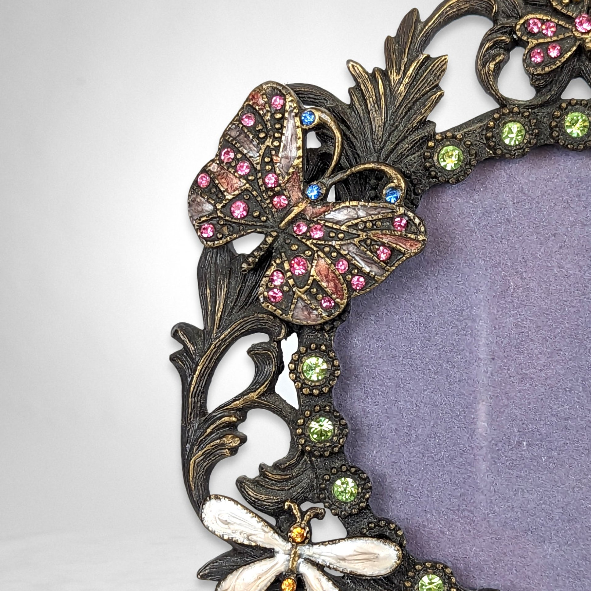 Metal Picture Frame with Crystal and Enamel Butterfly & Dragonfly Accents
