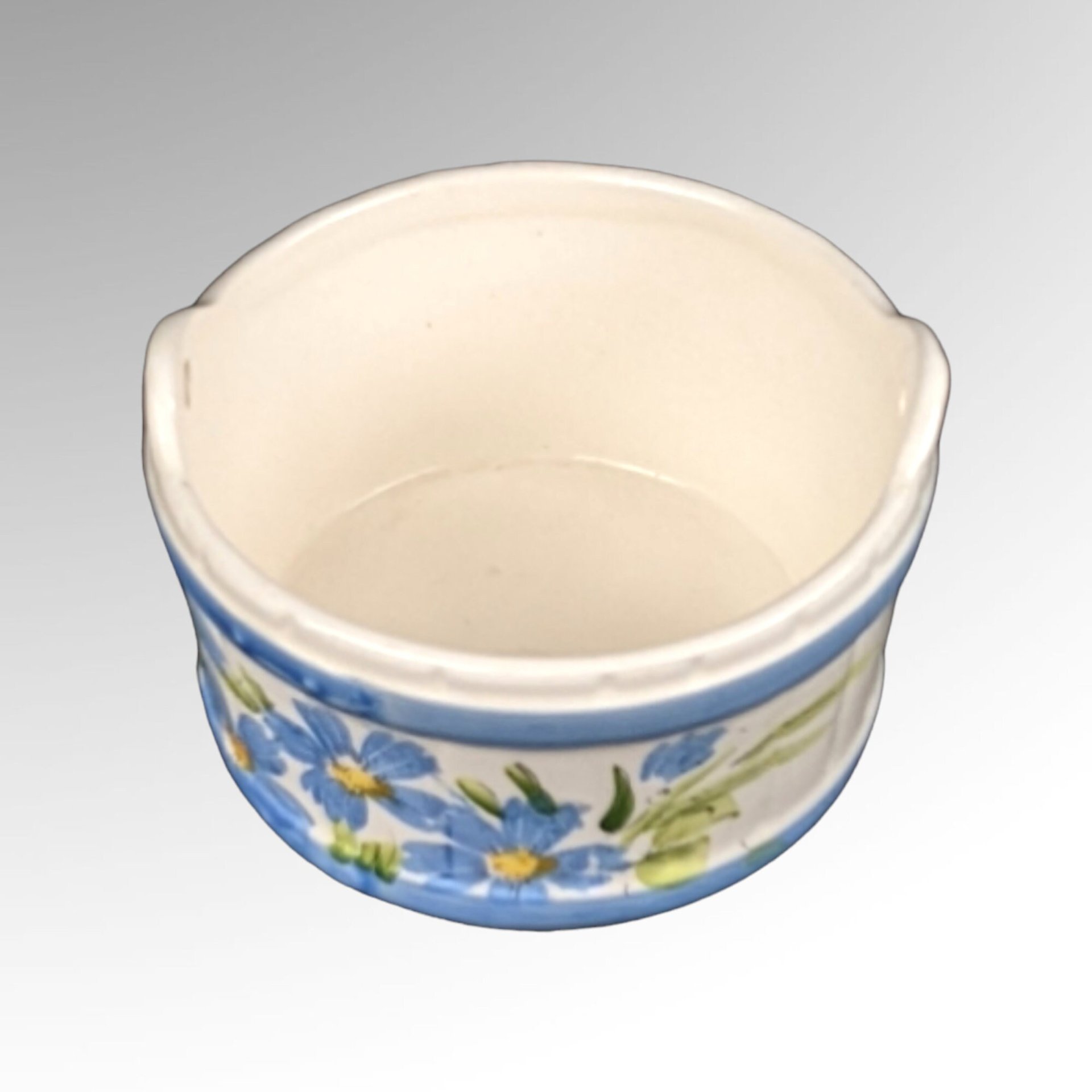 Vintage FTDA Wiess Hand-Painted Blue Floral Planter 