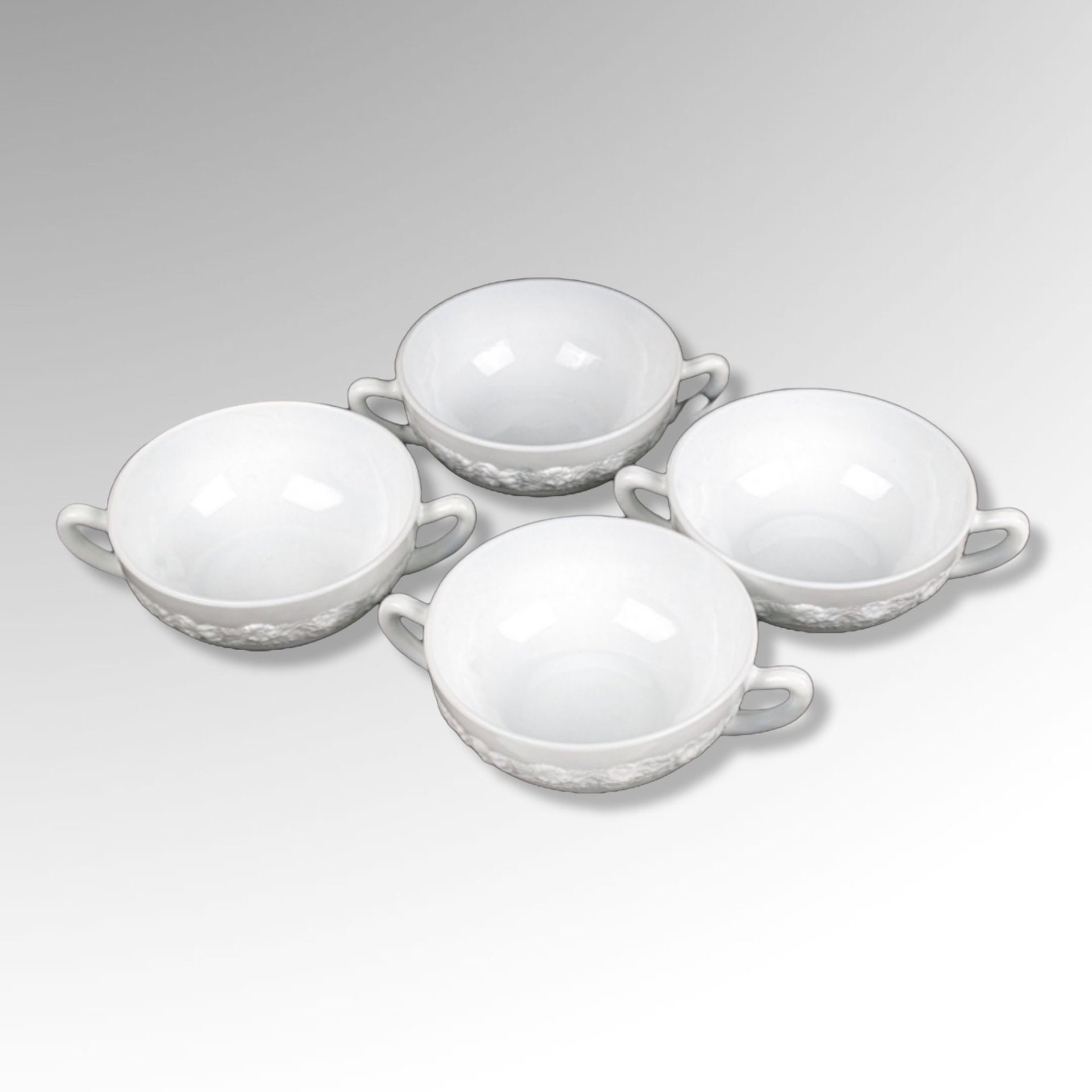 Set of 4 Anchor Hocking Vitrock Glass Cream Soup Bowl, Depression Glass