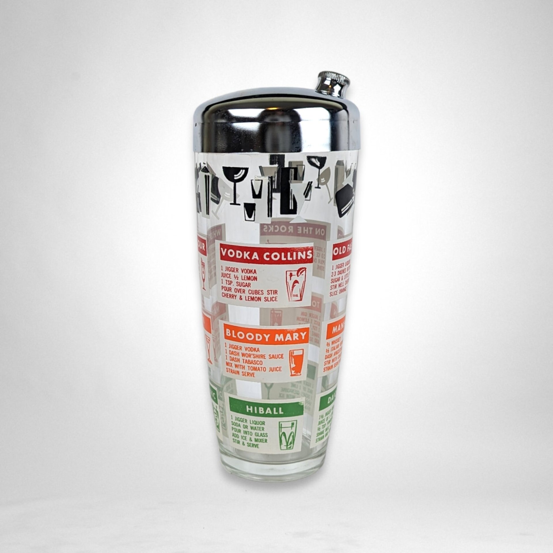 Vintage Glass Drink Shaker with Recipes