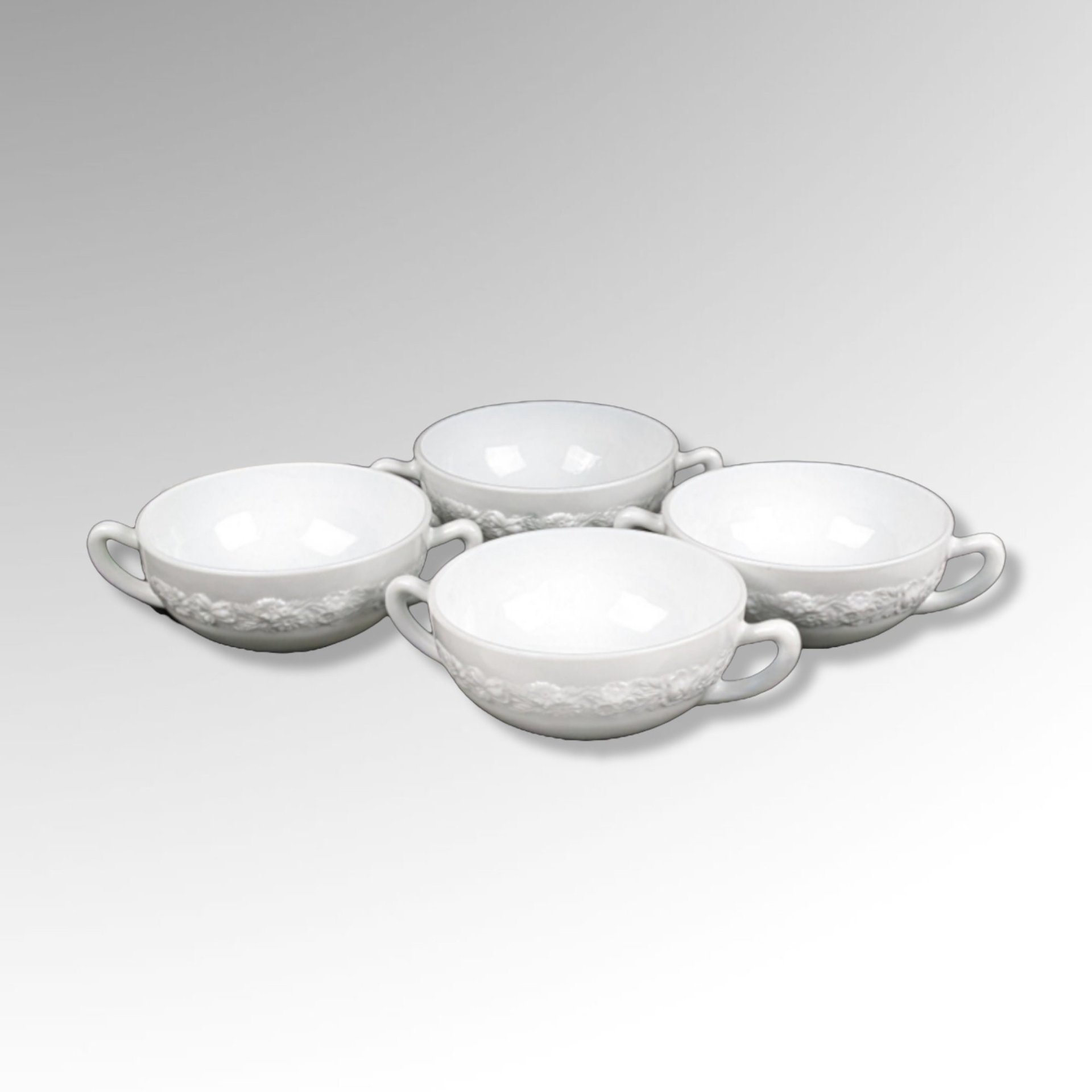 Set of 4 Anchor Hocking Vitrock Glass Cream Soup Bowl, Depression Glass