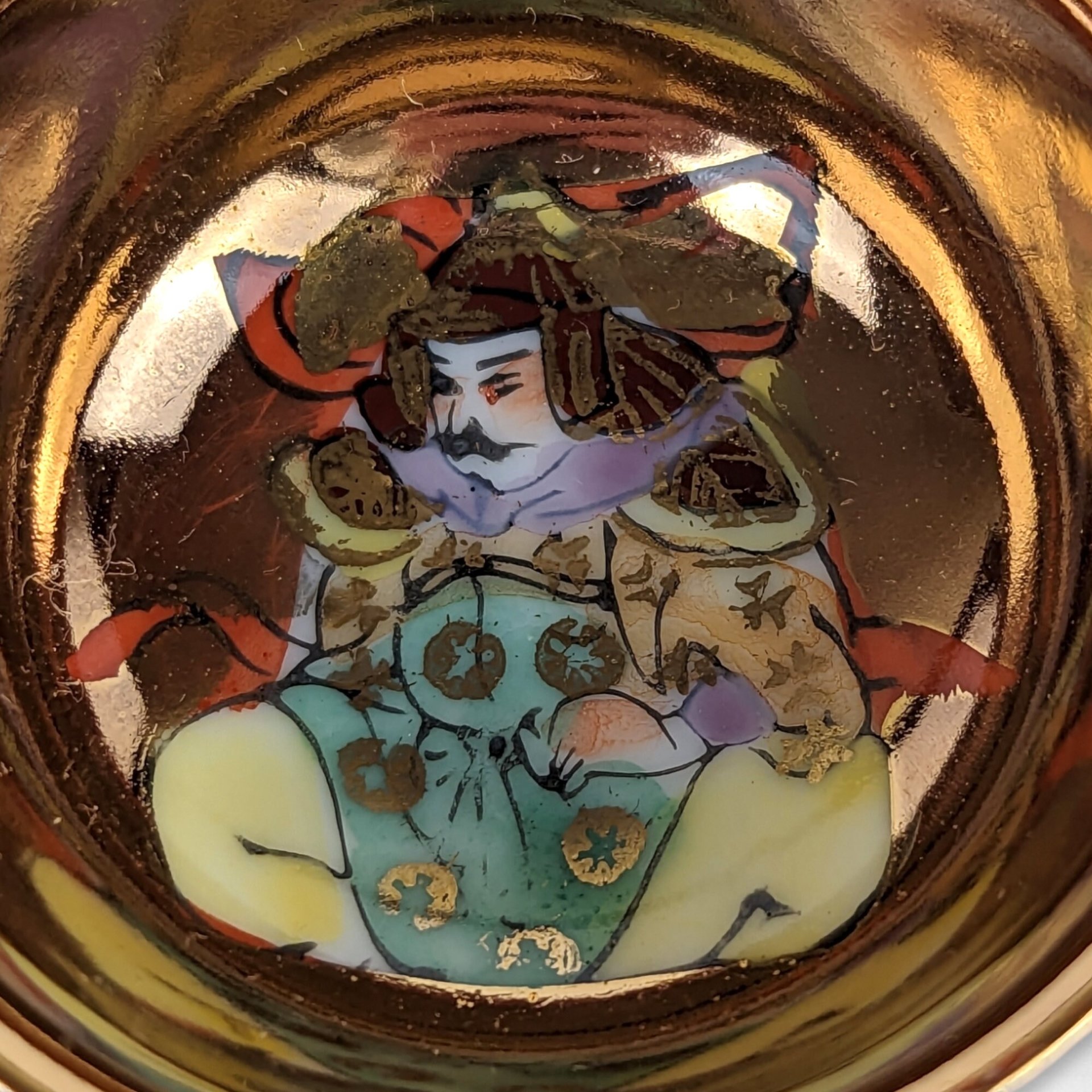 Set of 4 Exquisite Vintage Japanese Good Fortune Sake Cups with Hand-Painted Designs