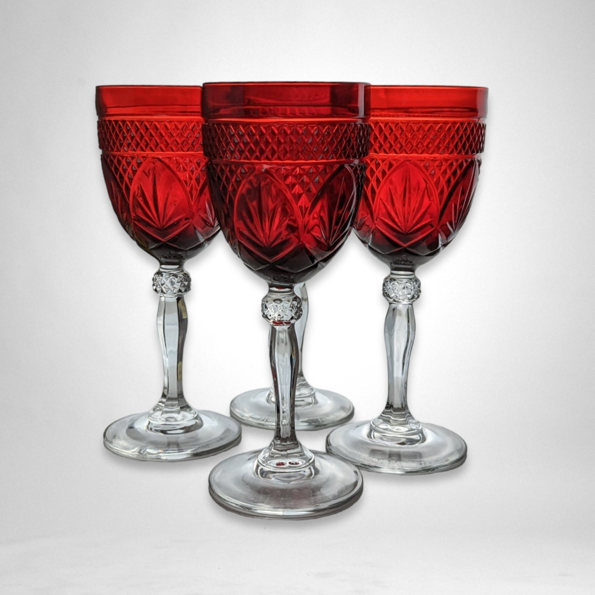 Vintage Ruby Red Water Goblets | Set of 4 | 8" Tall | Elegant Tableware | Cristal D'Arques Durand |  French Glass