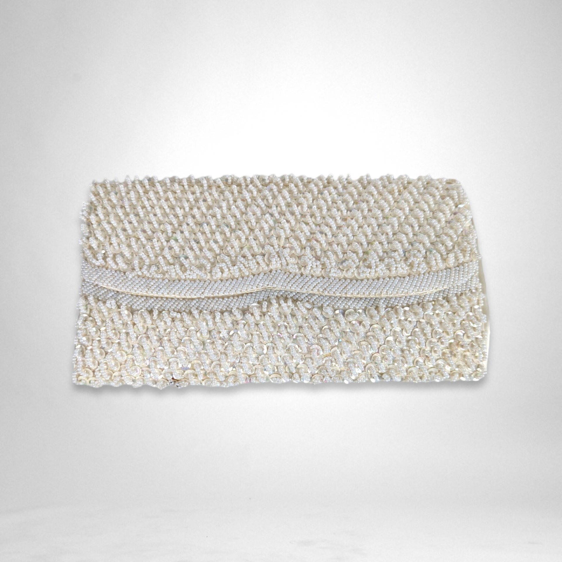 Vintage White Beaded Clutch