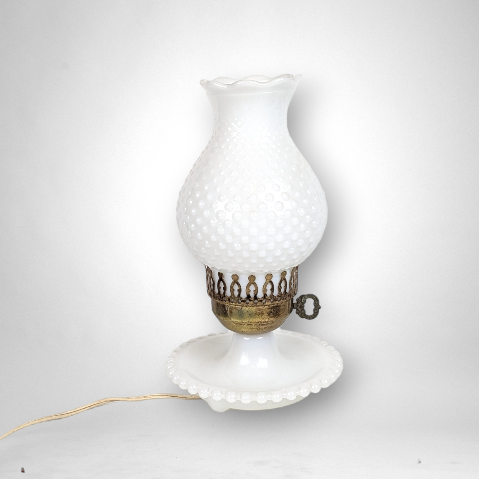 Vintage MCM Milk Glass Hobnail Lamp