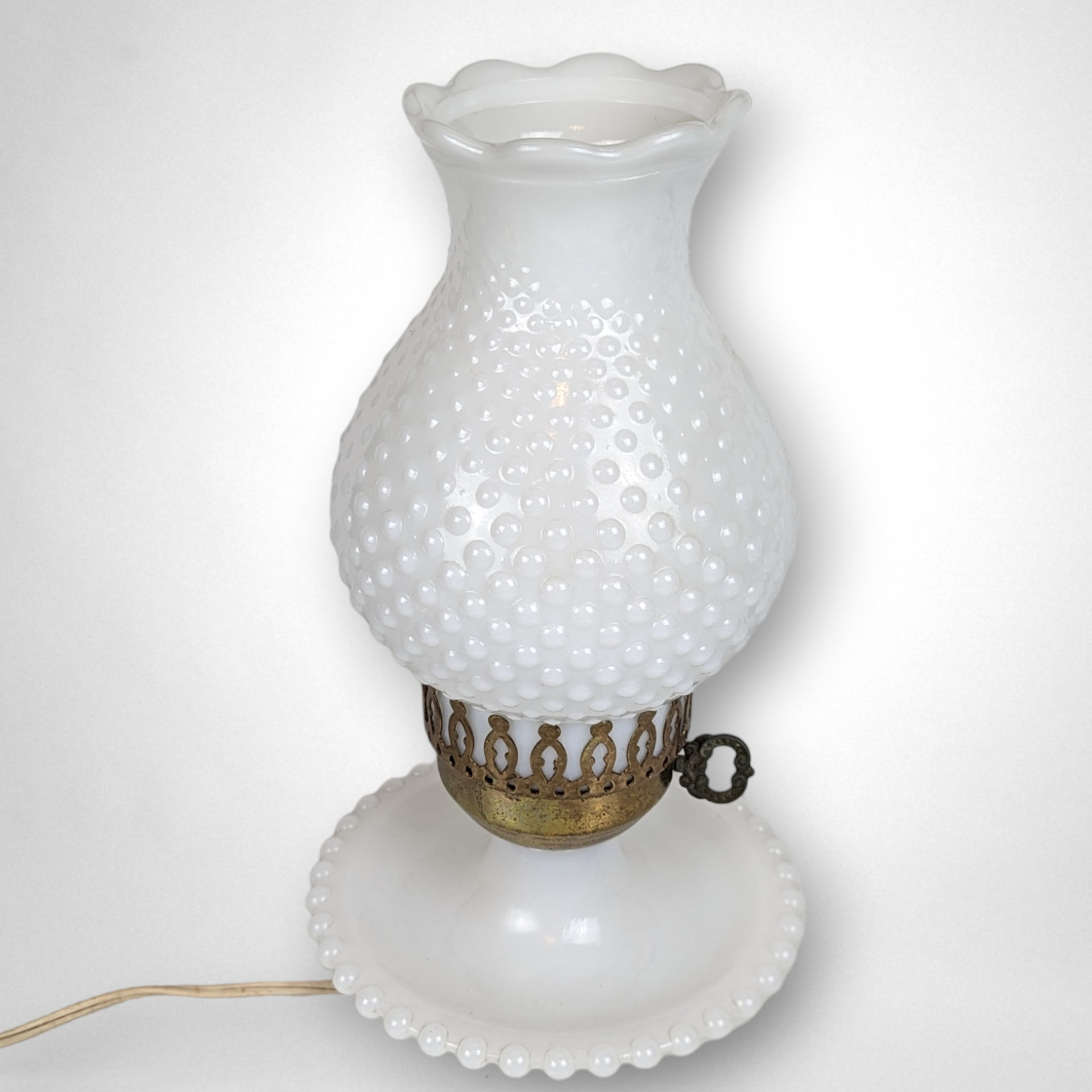 Vintage MCM Milk Glass Hobnail Lamp