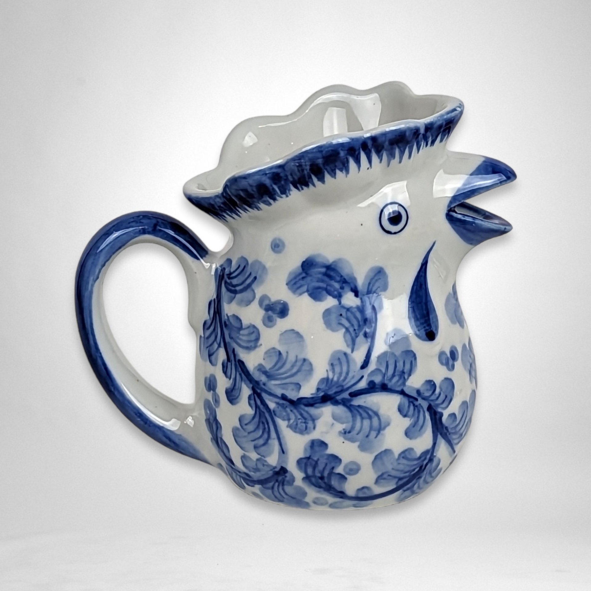 Pair of Vintage Blue and Green Chicken Creamers