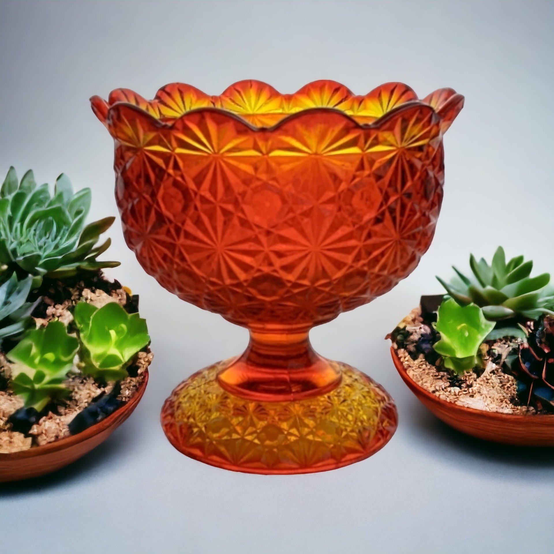 Vintage Daisy and Button Amberina Compote without Lid