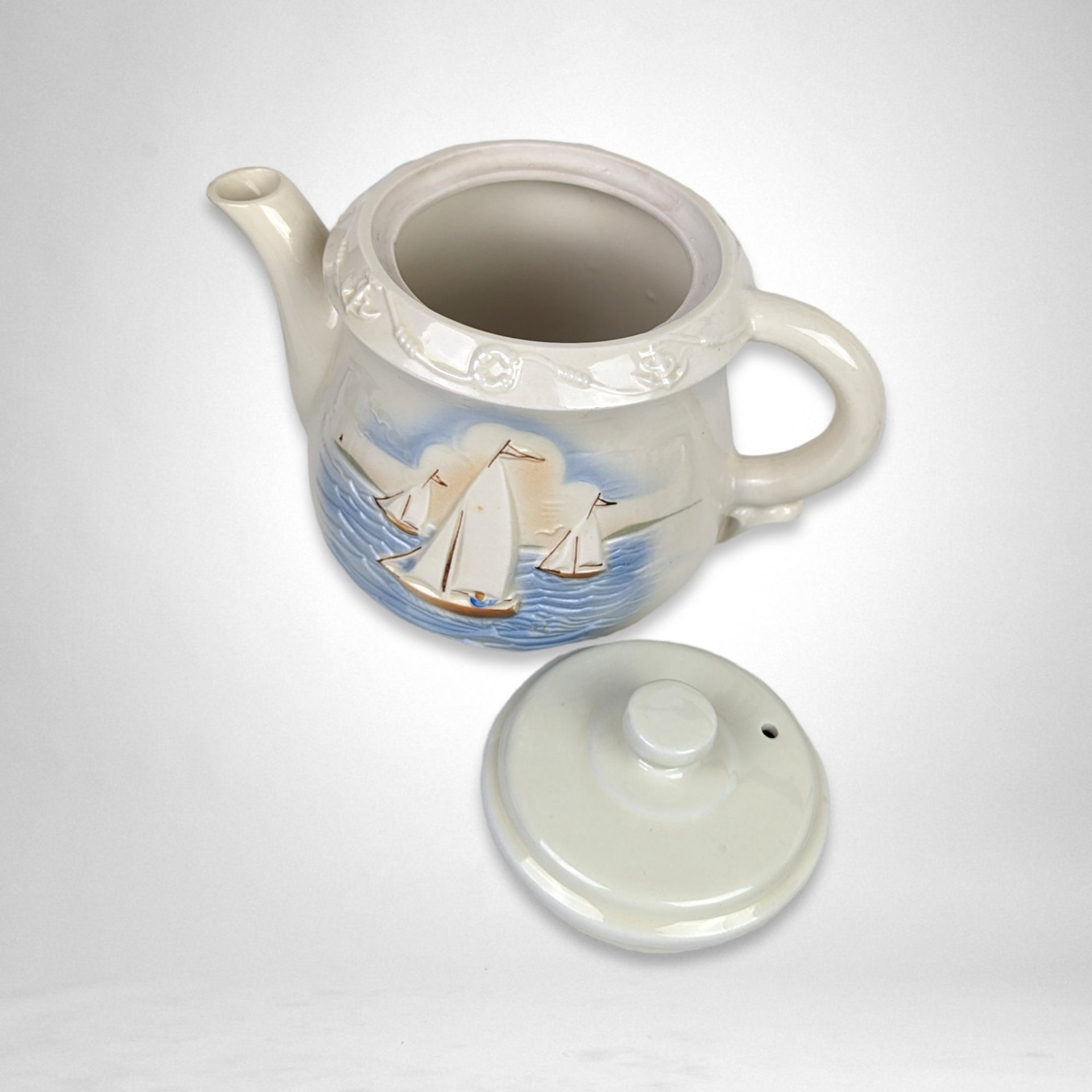 Vintage Large Porcelier Nautical Teapot with Lid - Seafaring Elegance