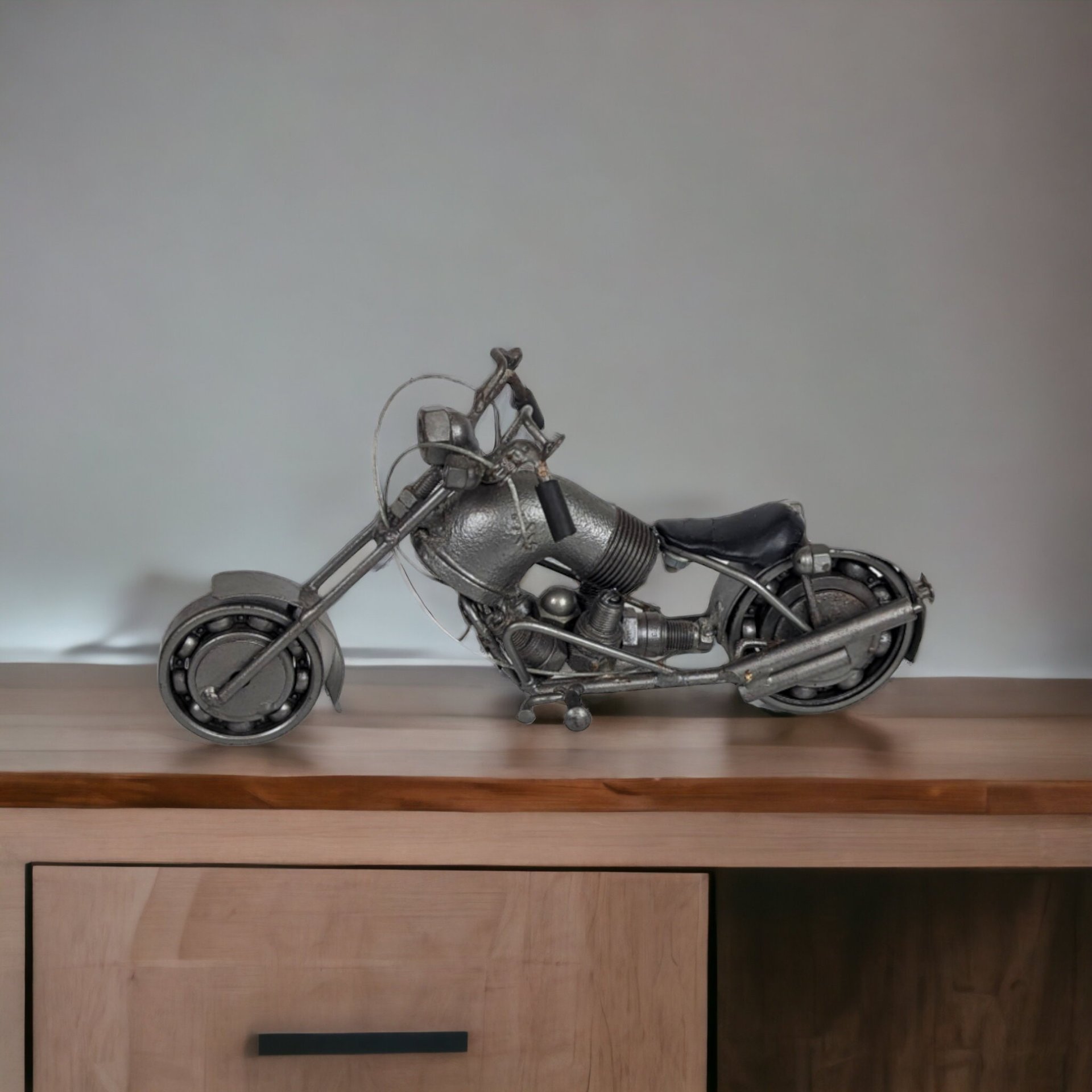 Vintage Recycled Metal Motorcycle Sculpture