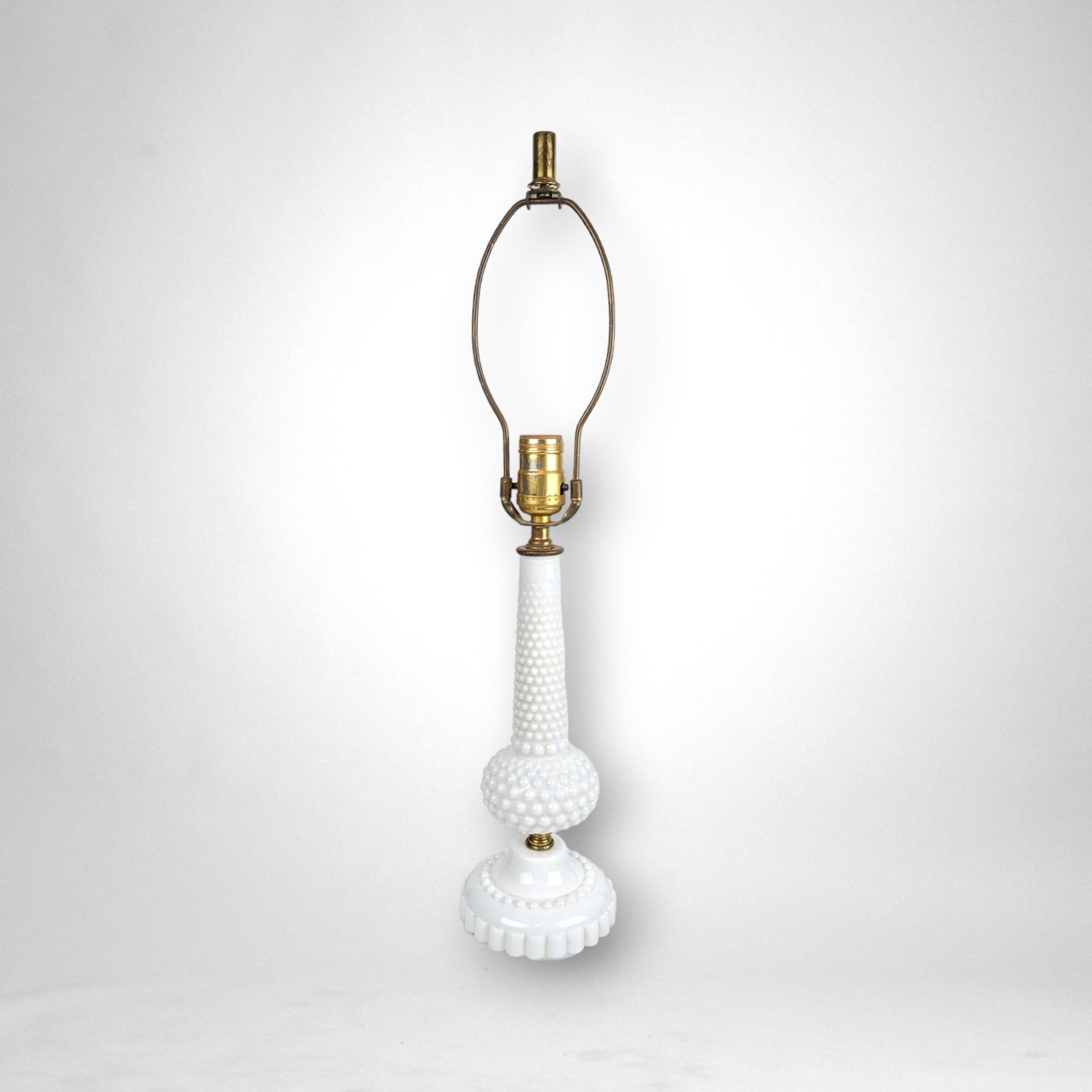 Vintage MCM Milk Glass Hobnail Table Lamp, No Shade