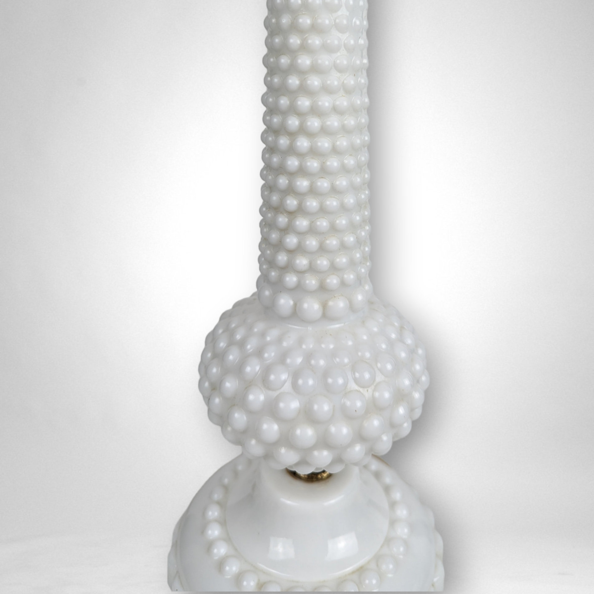 Vintage MCM Milk Glass Hobnail Table Lamp, No Shade