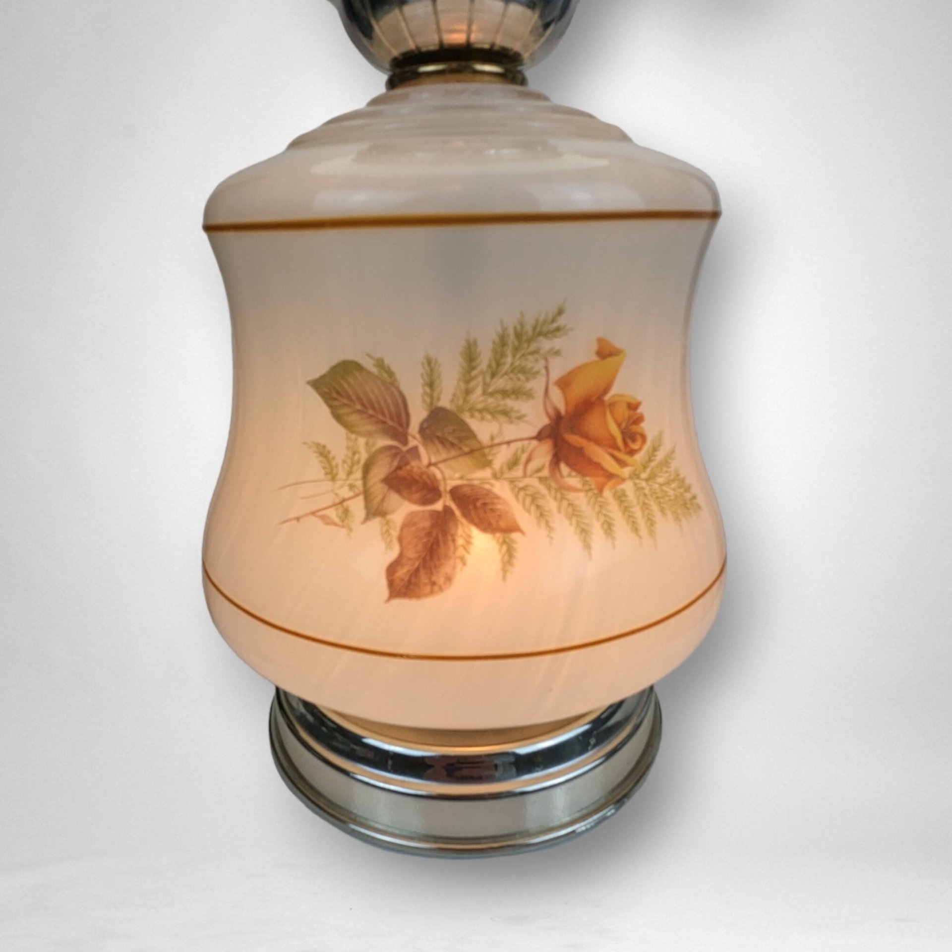 Vintage Double Light Hurricane Lamp with Painted Roses