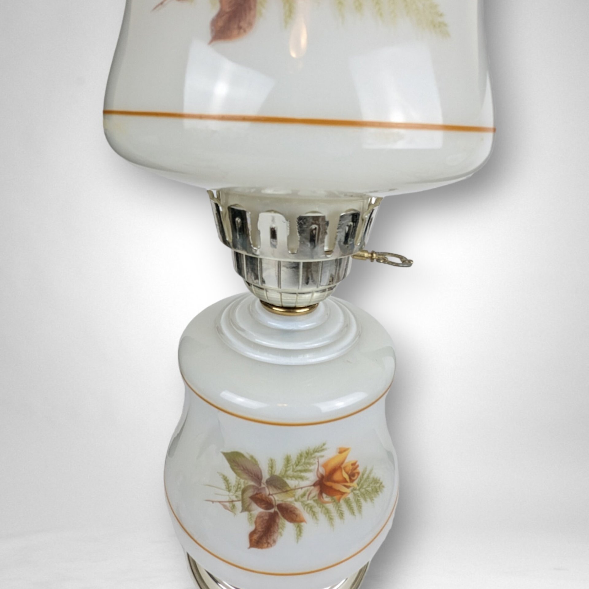 Vintage Double Light Hurricane Lamp with Painted Roses