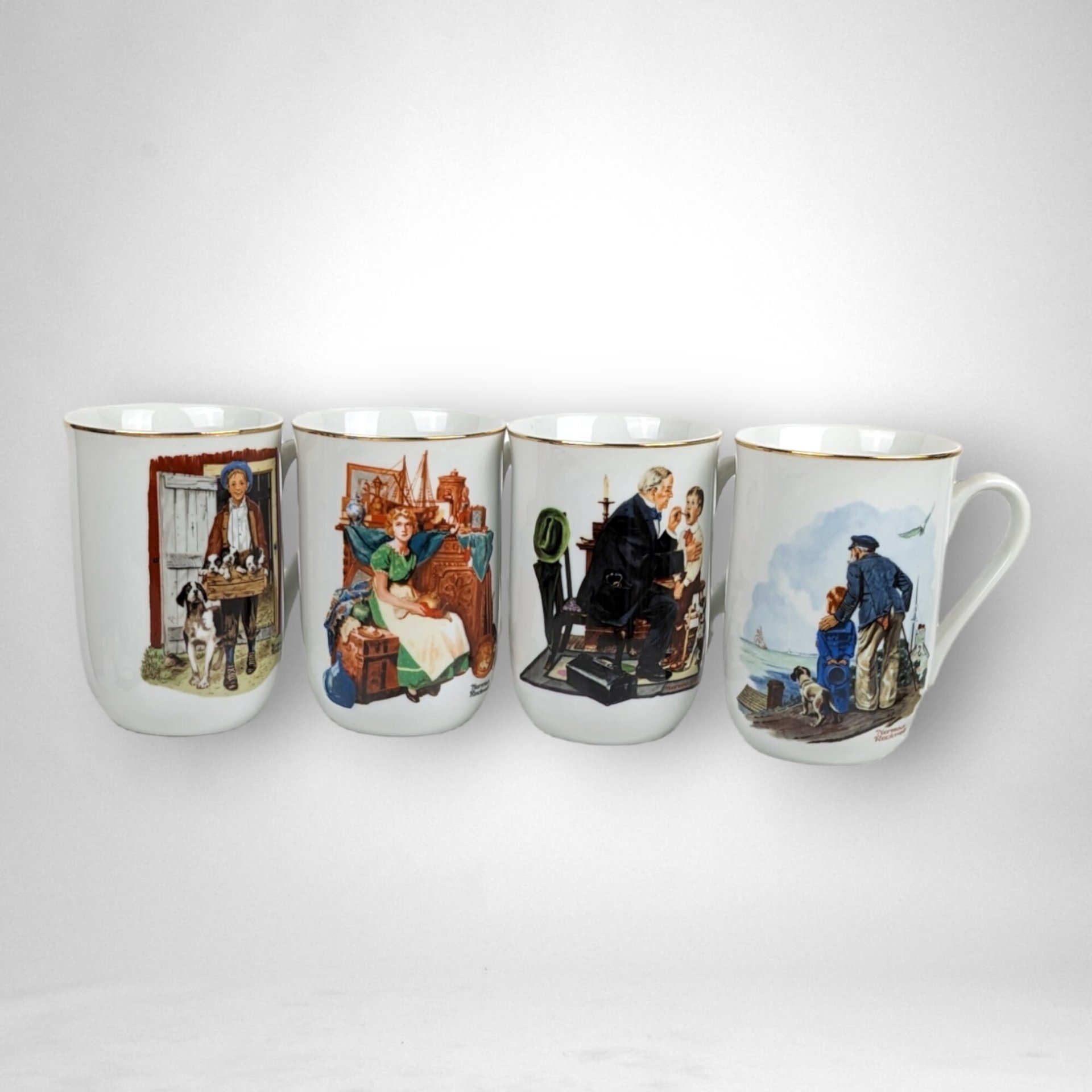 1985 Norman Rockwell 4 Piece Collector Mug Set