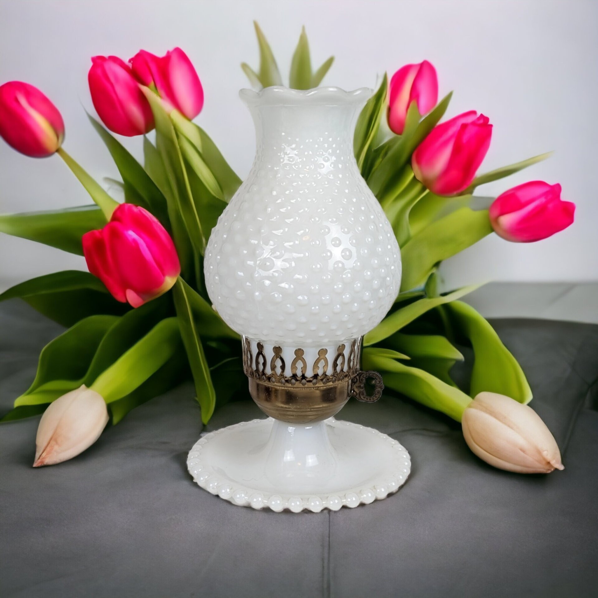 Vintage Milk Glass Hobnail Lamp