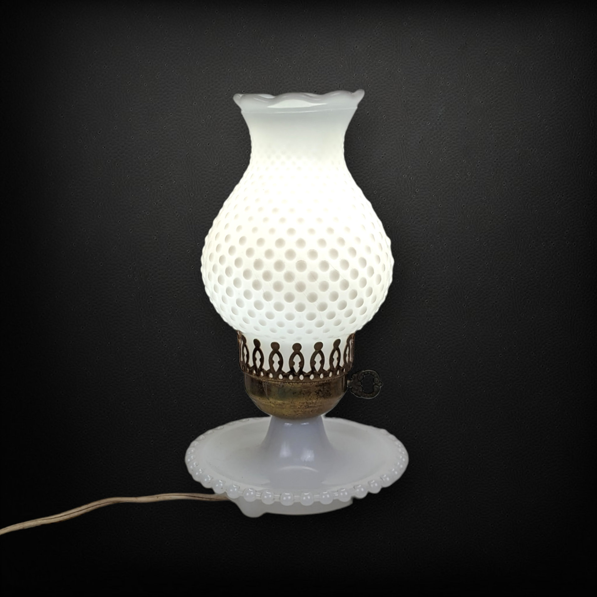 Vintage MCM Milk Glass Hobnail Lamp