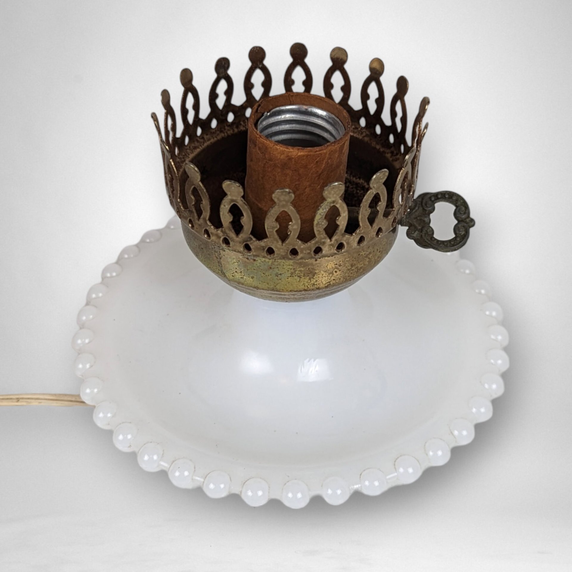 Vintage MCM Milk Glass Hobnail Lamp