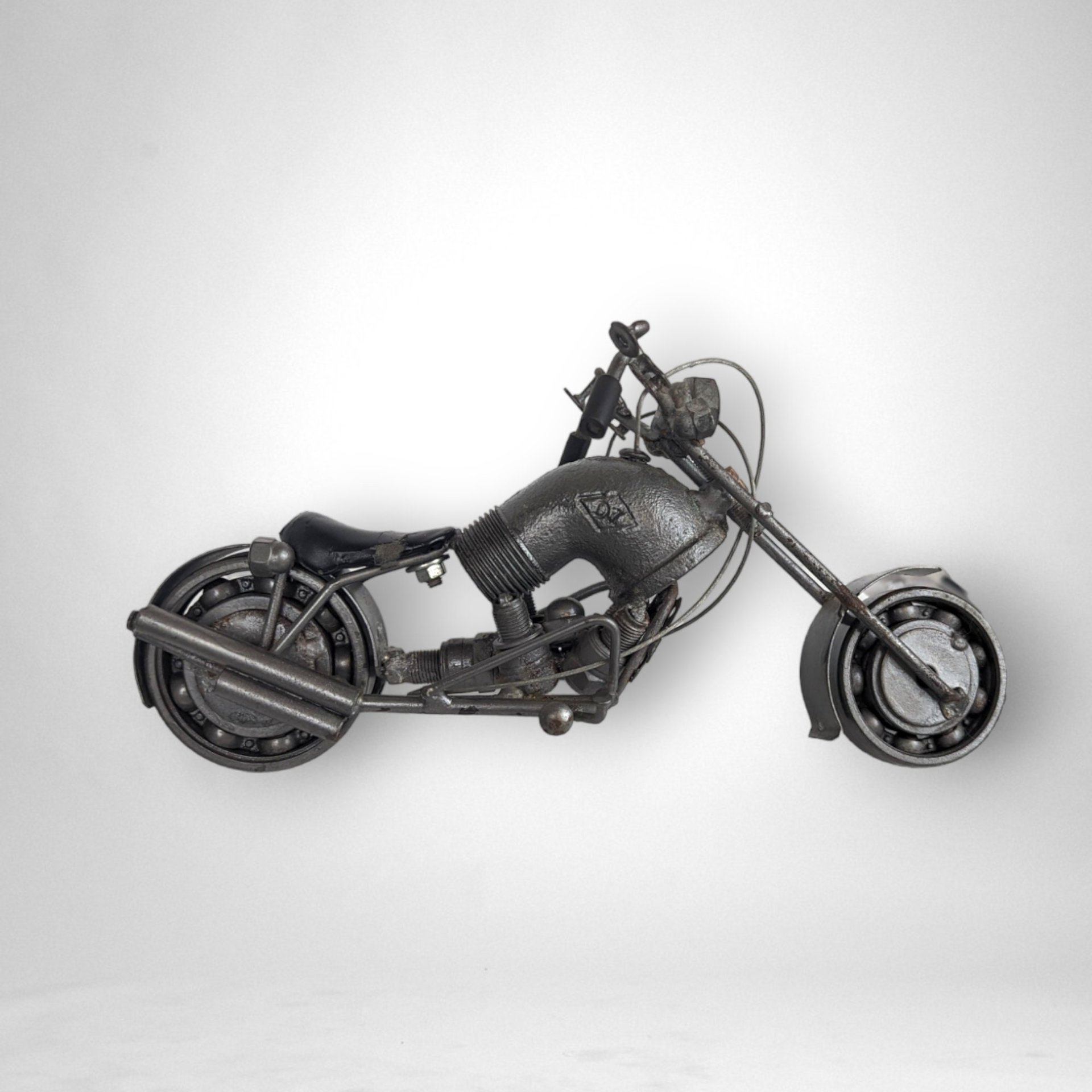 Vintage Recycled Metal Motorcycle Sculpture
