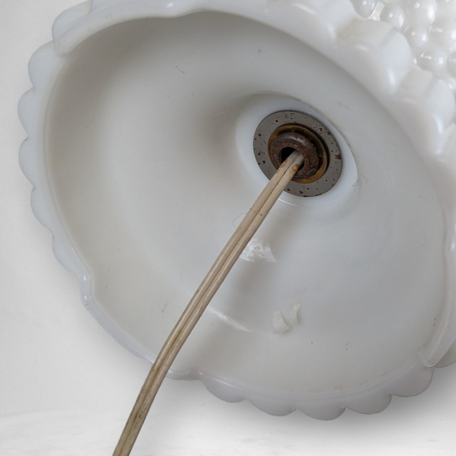 Pair of Vintage Mid Century Milk Glass Hobnail Table Lamps - Shades Not Included