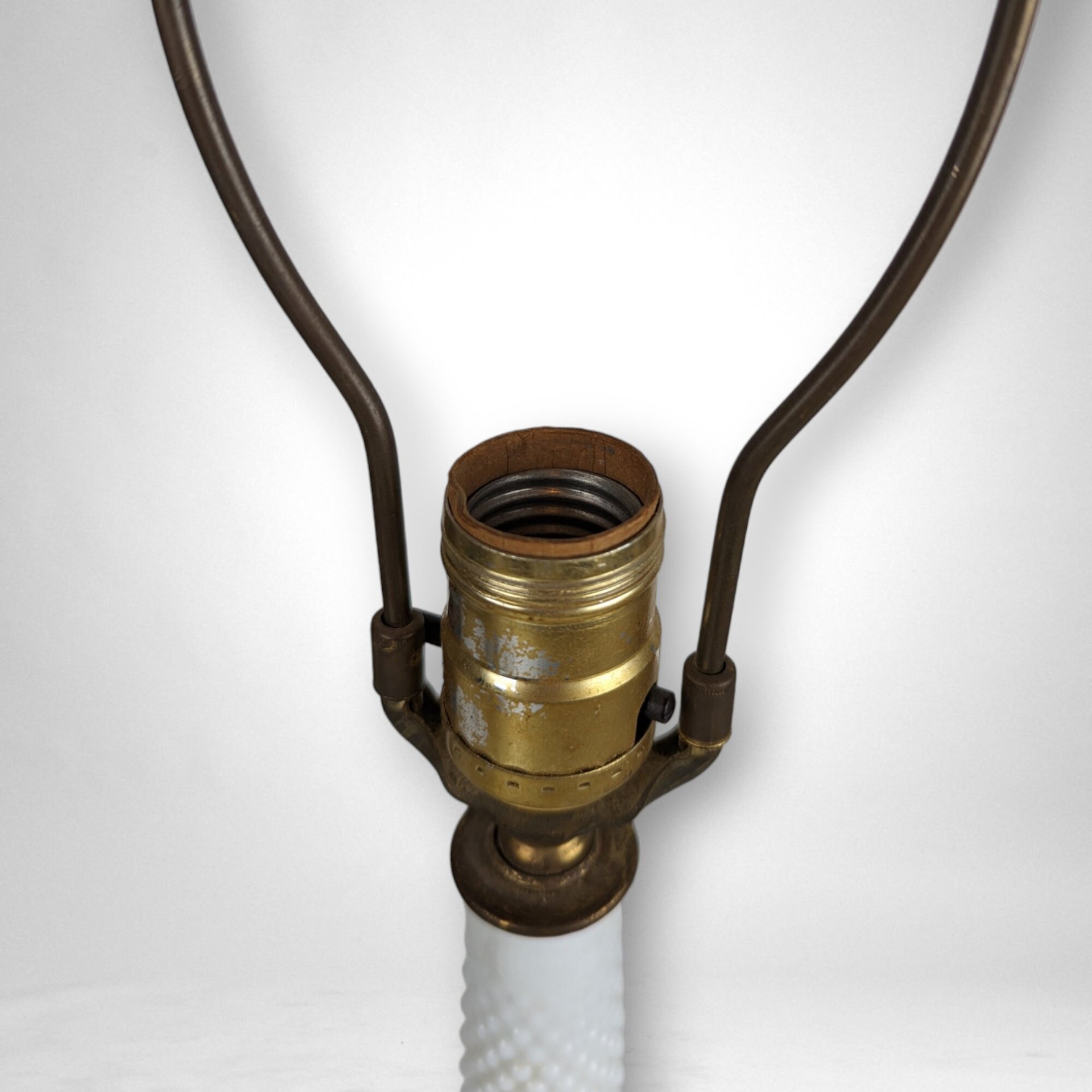 Vintage MCM Milk Glass Hobnail Table Lamp, No Shade