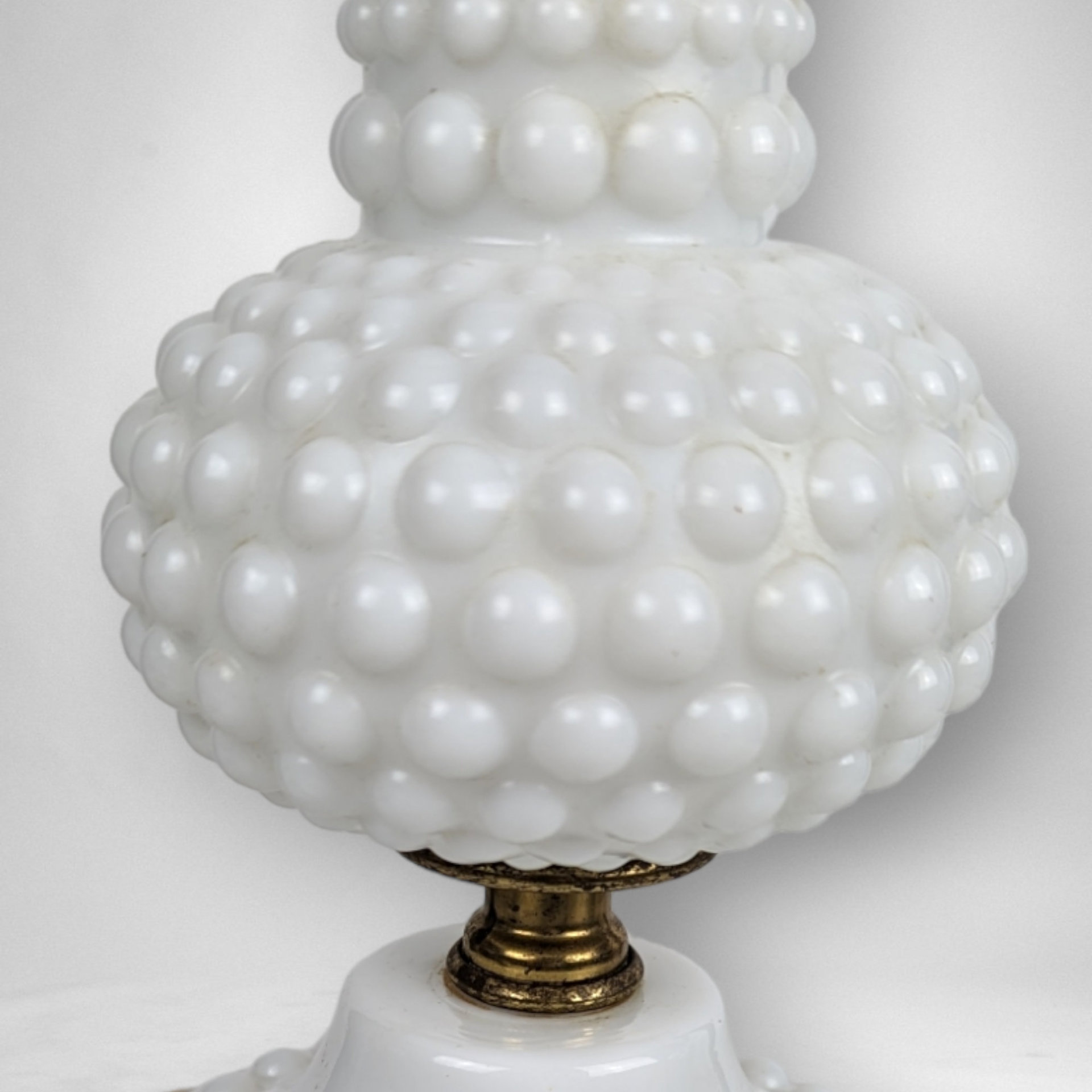 Vintage MCM Milk Glass Hobnail Table Lamp, No Shade