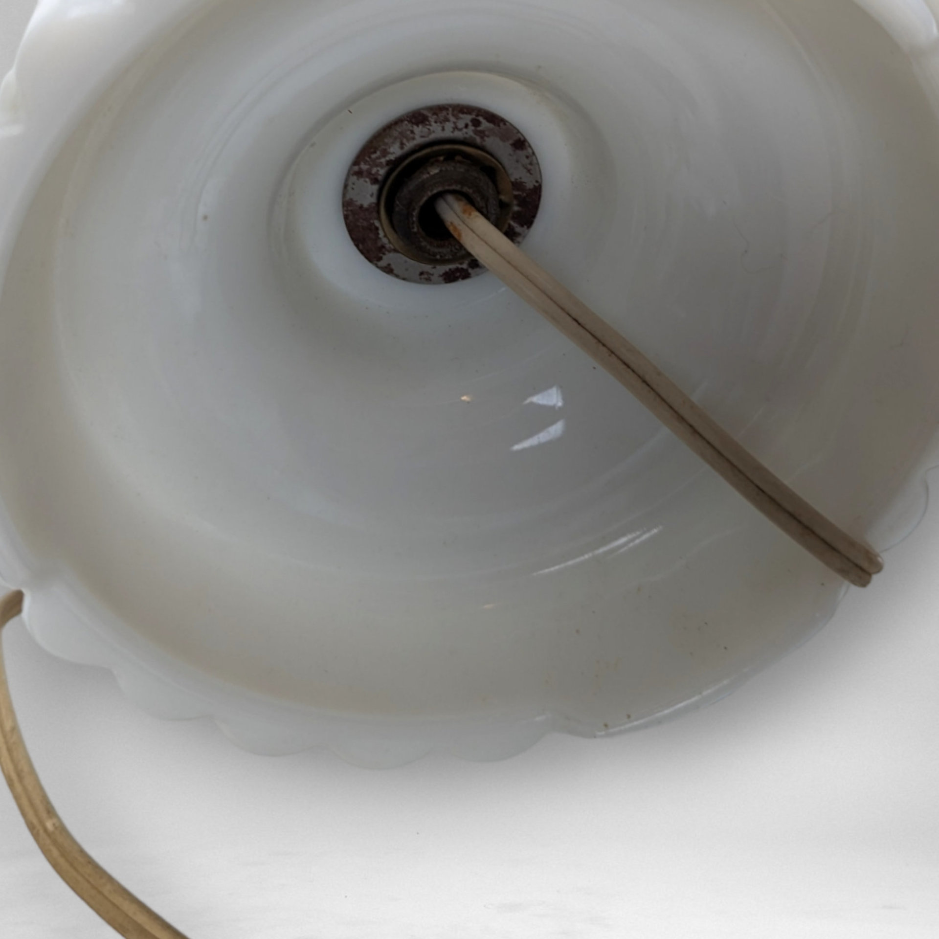 Vintage MCM Milk Glass Hobnail Table Lamp, No Shade