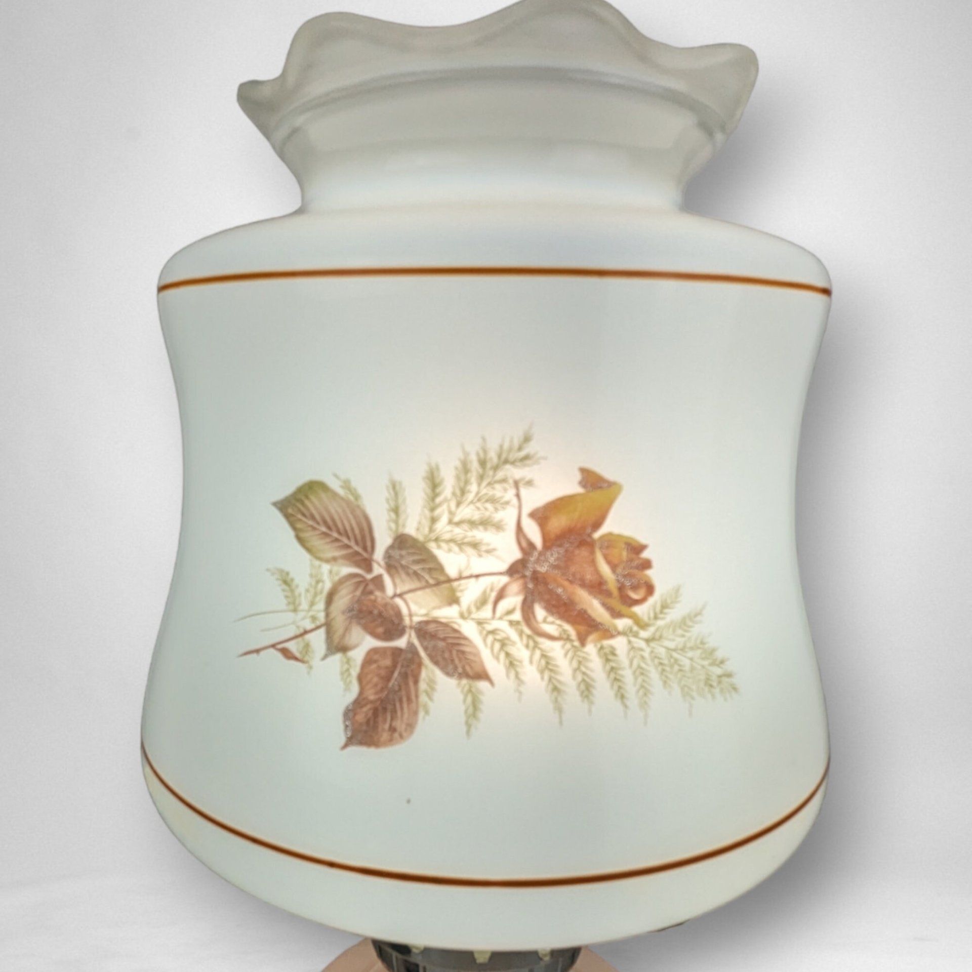Vintage Double Light Hurricane Lamp with Painted Roses