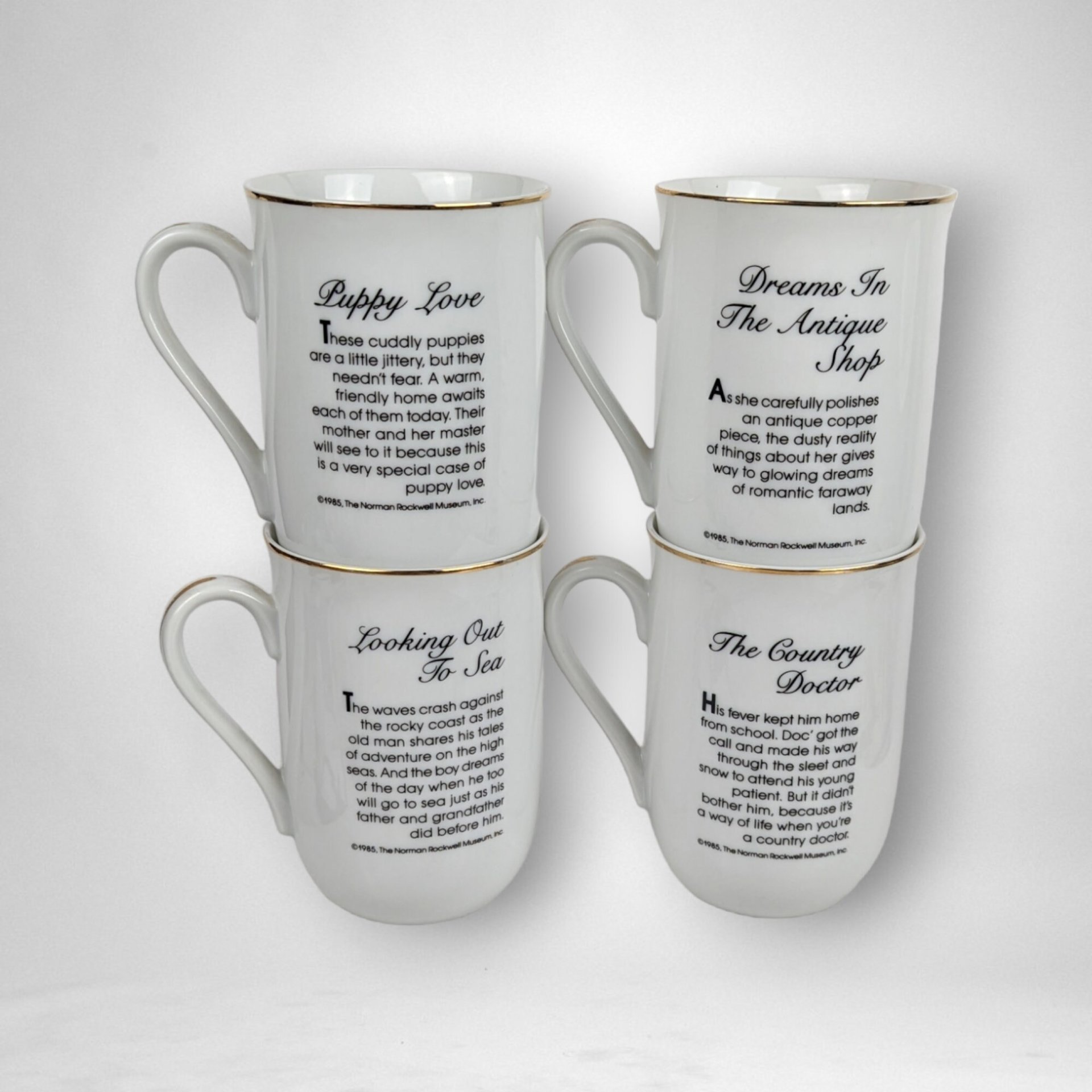 1985 Norman Rockwell 4 Piece Collector Mug Set