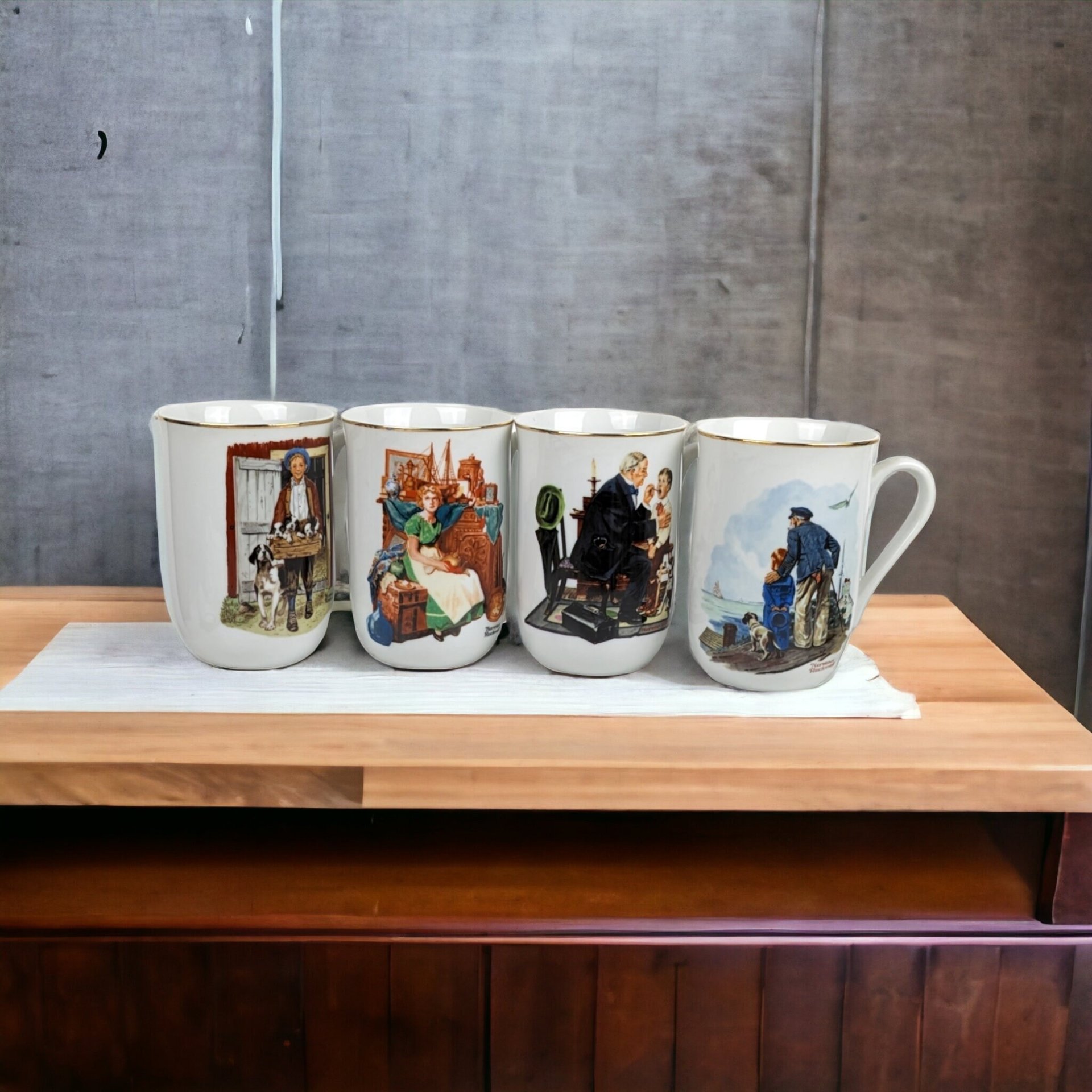 1985 Norman Rockwell 4 Piece Collector Mug Set