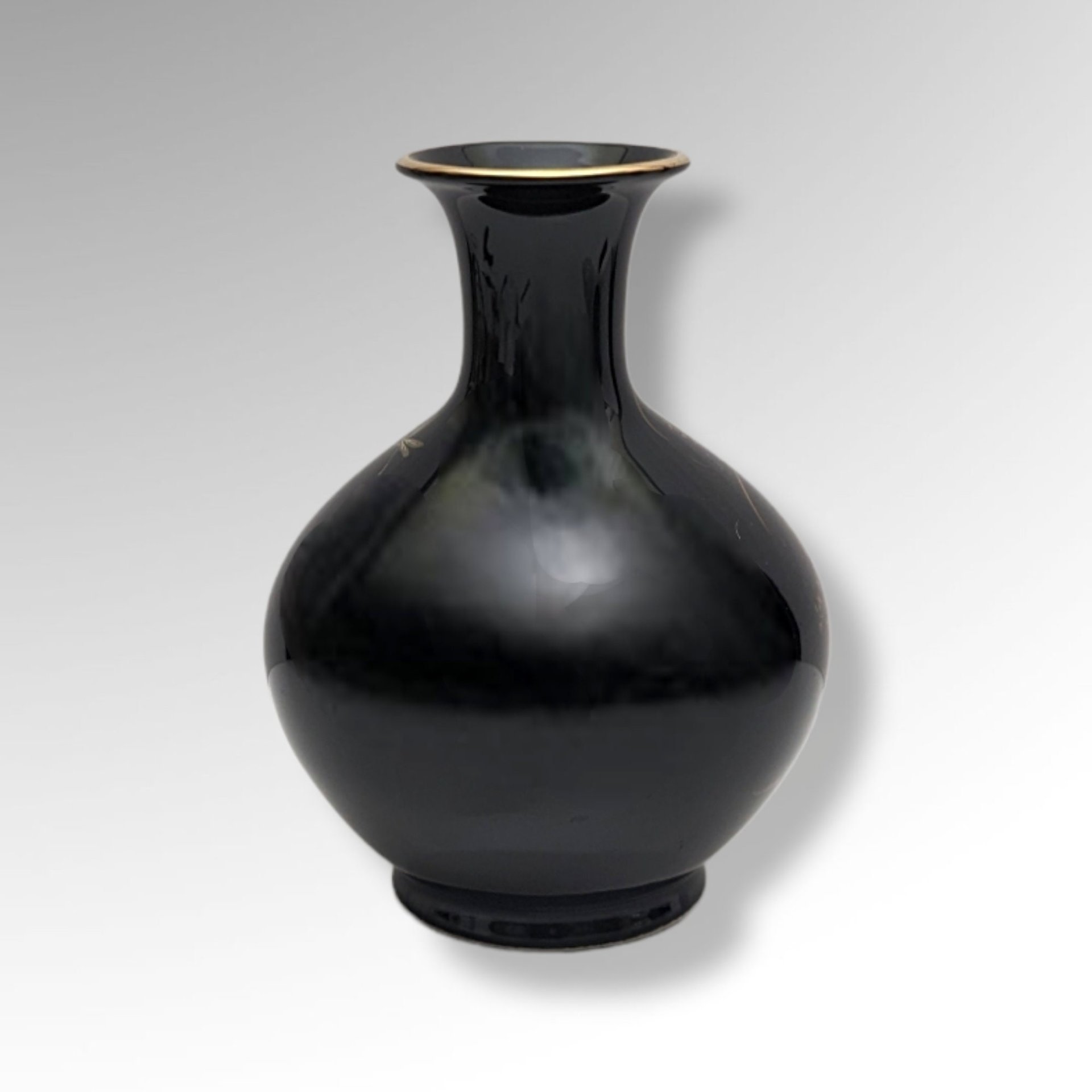 Shibata Japan Black Floral Porcelain Vase