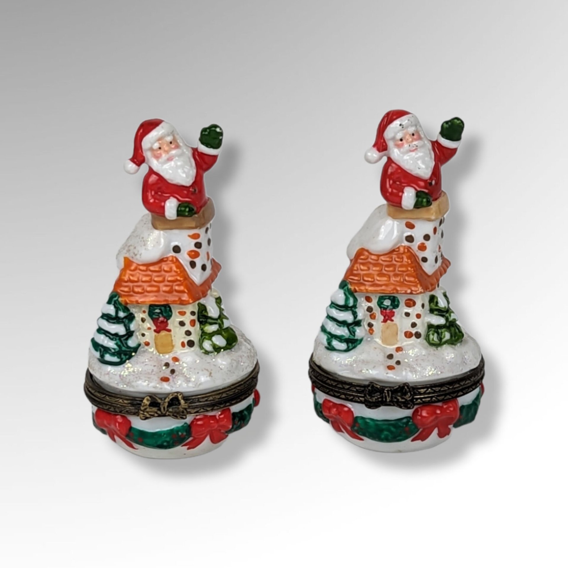 Vintage Santa Ceramic Trinket Boxes 
