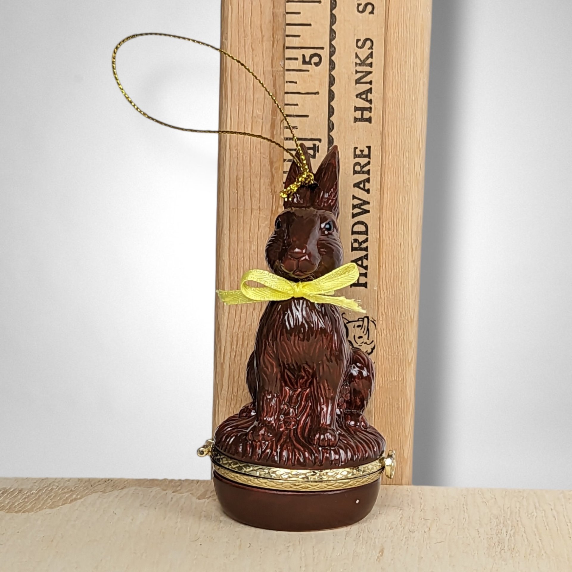 Ceramic Brown Bunny Trinket Box Ornament - Whimsical Holiday Decor