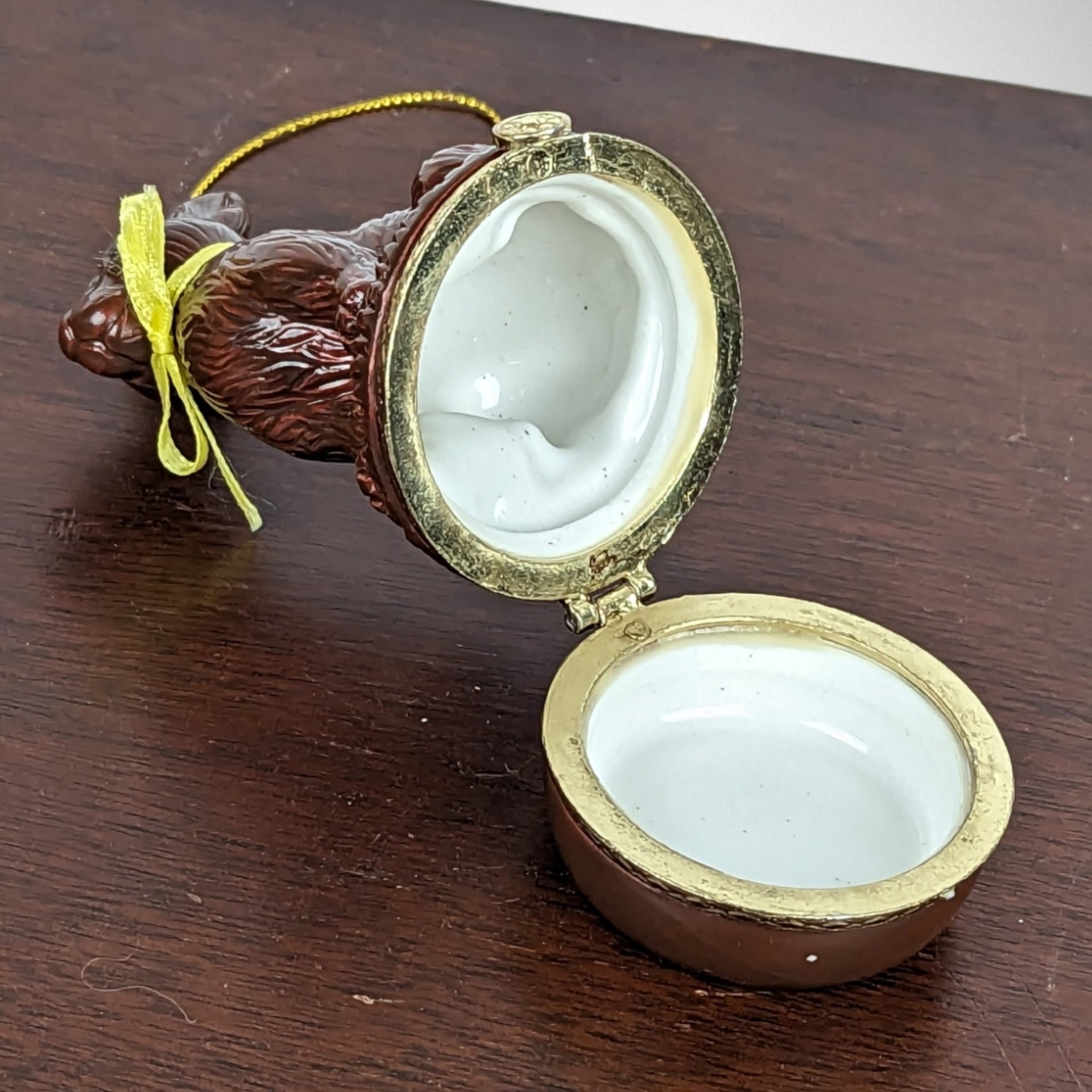 Ceramic Brown Bunny Trinket Box Ornament - Whimsical Holiday Decor