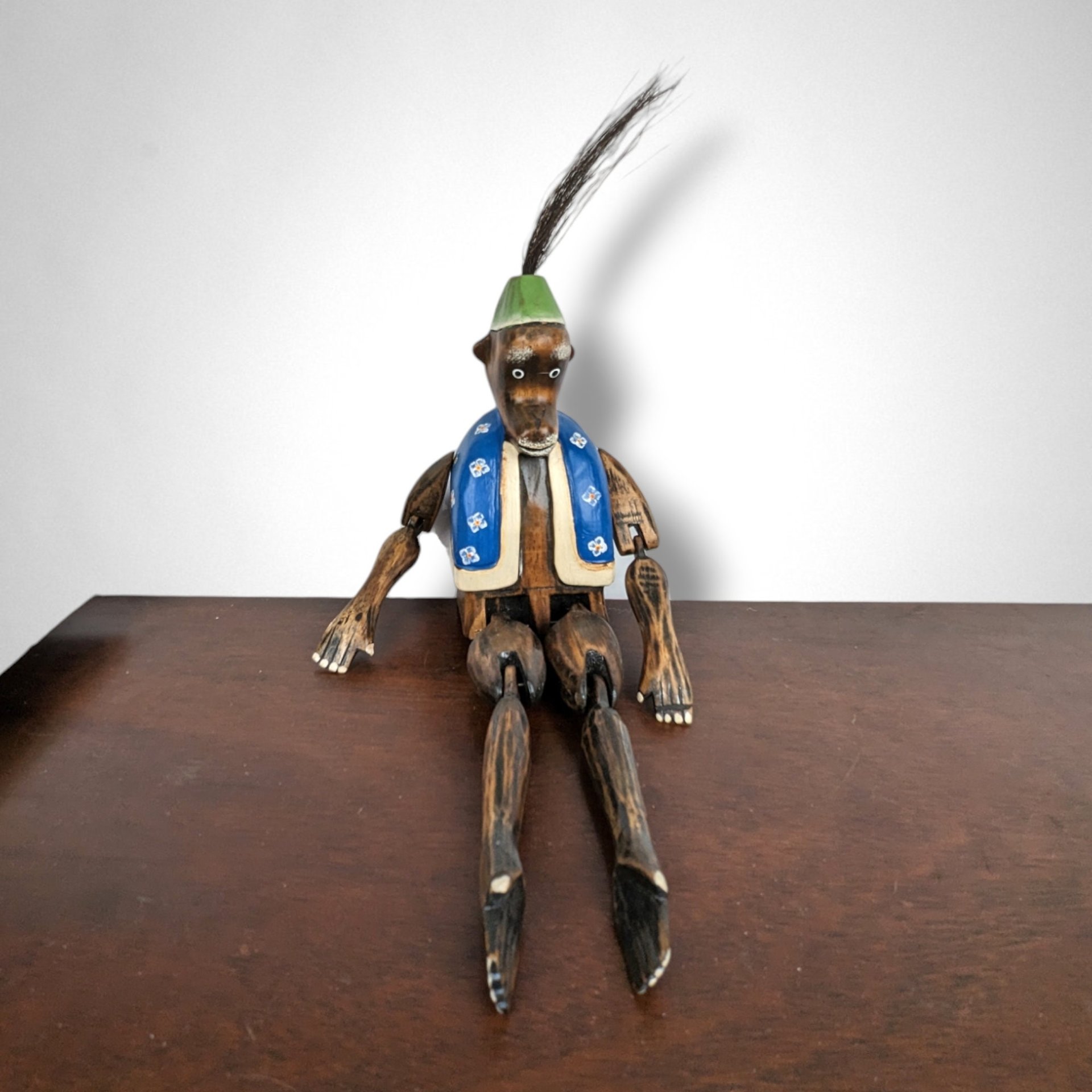 Vintage Wooden Hinged Monkey Shelf Sitter - Whimsical Home Decor