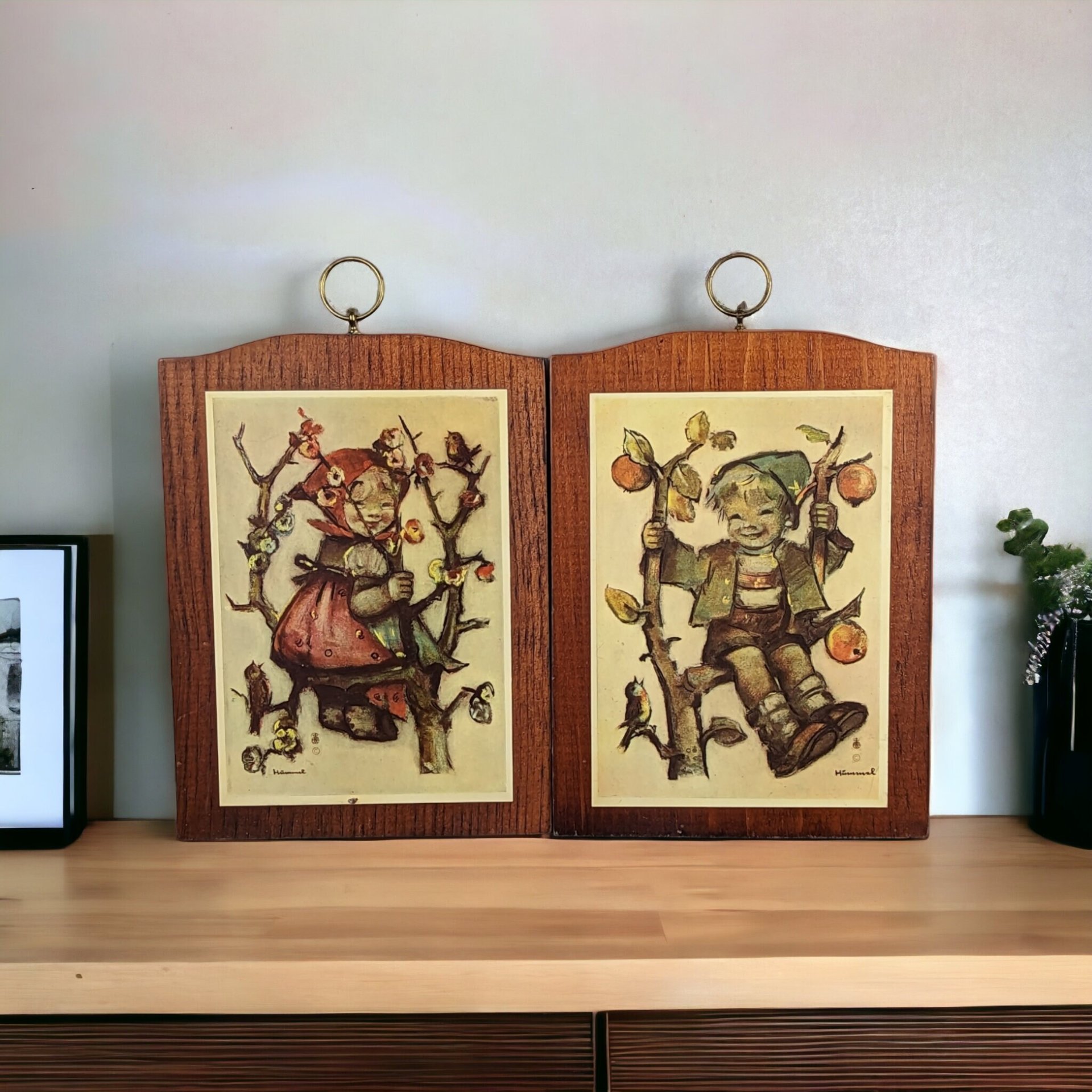 Pair of Vintage Hummel Prints on Wood, Your Choice