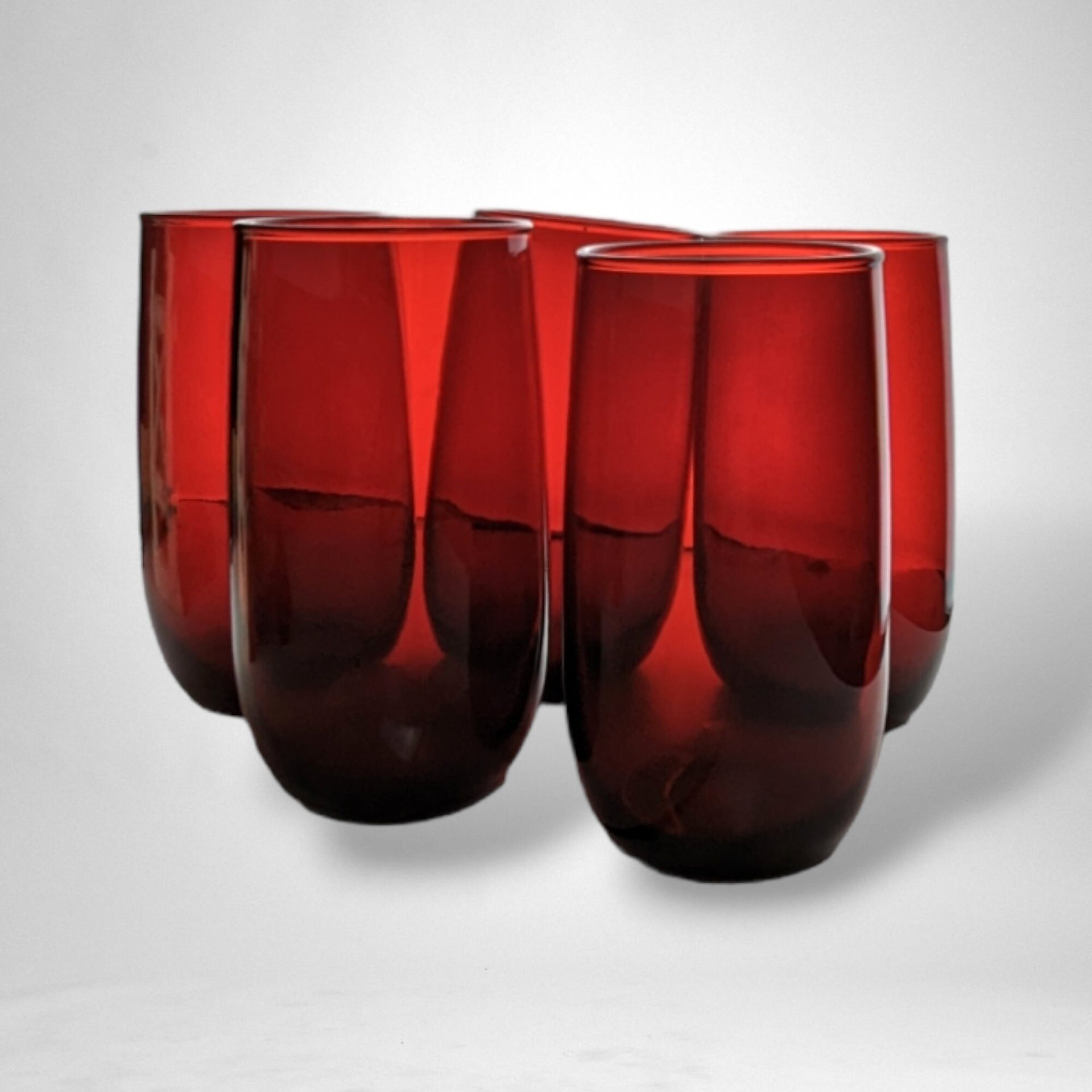 Set of 5 Ruby Red Anchor Hocking Tumblers - Vibrant Glassware Collection