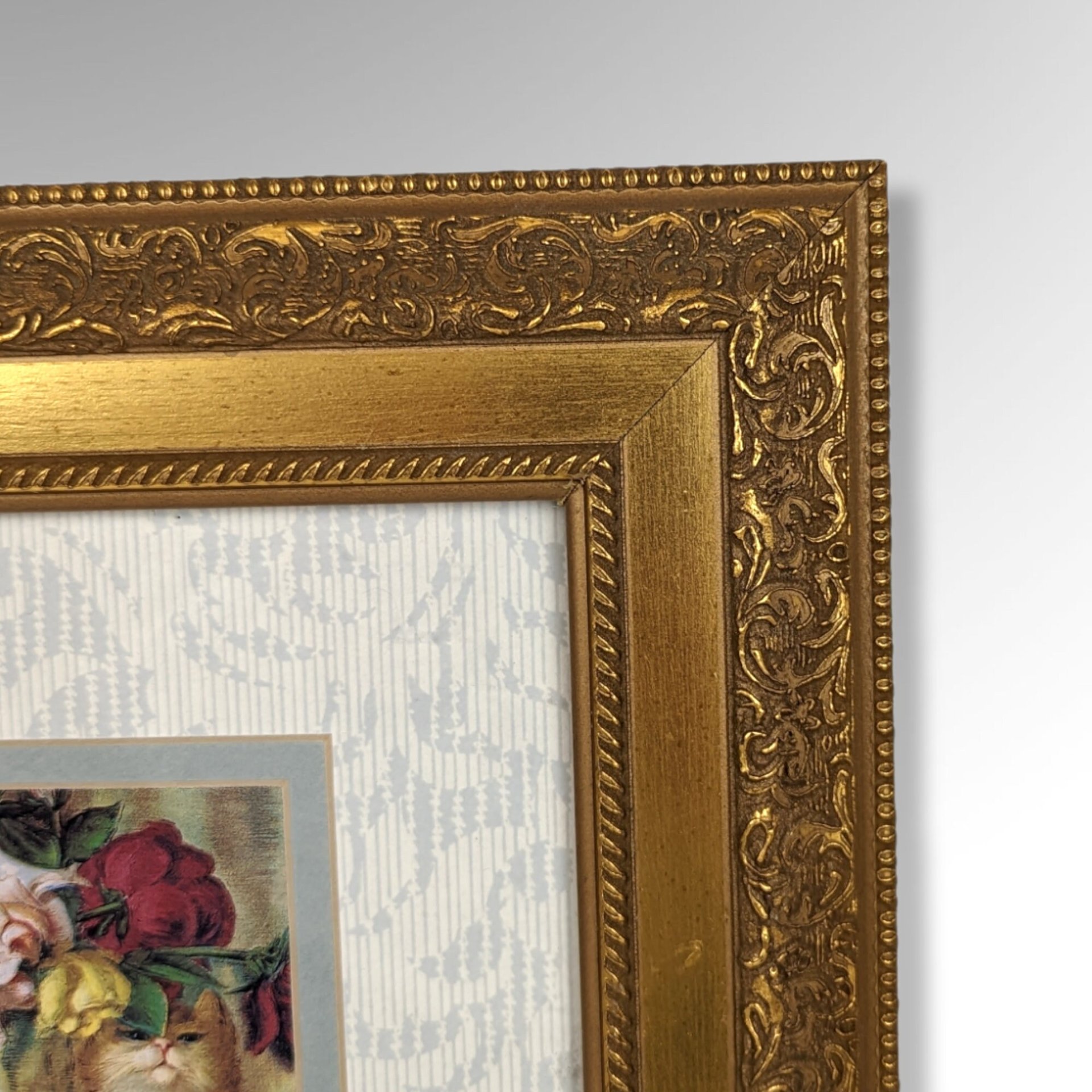 Charming Vintage Framed Print: Kittens on Vanity