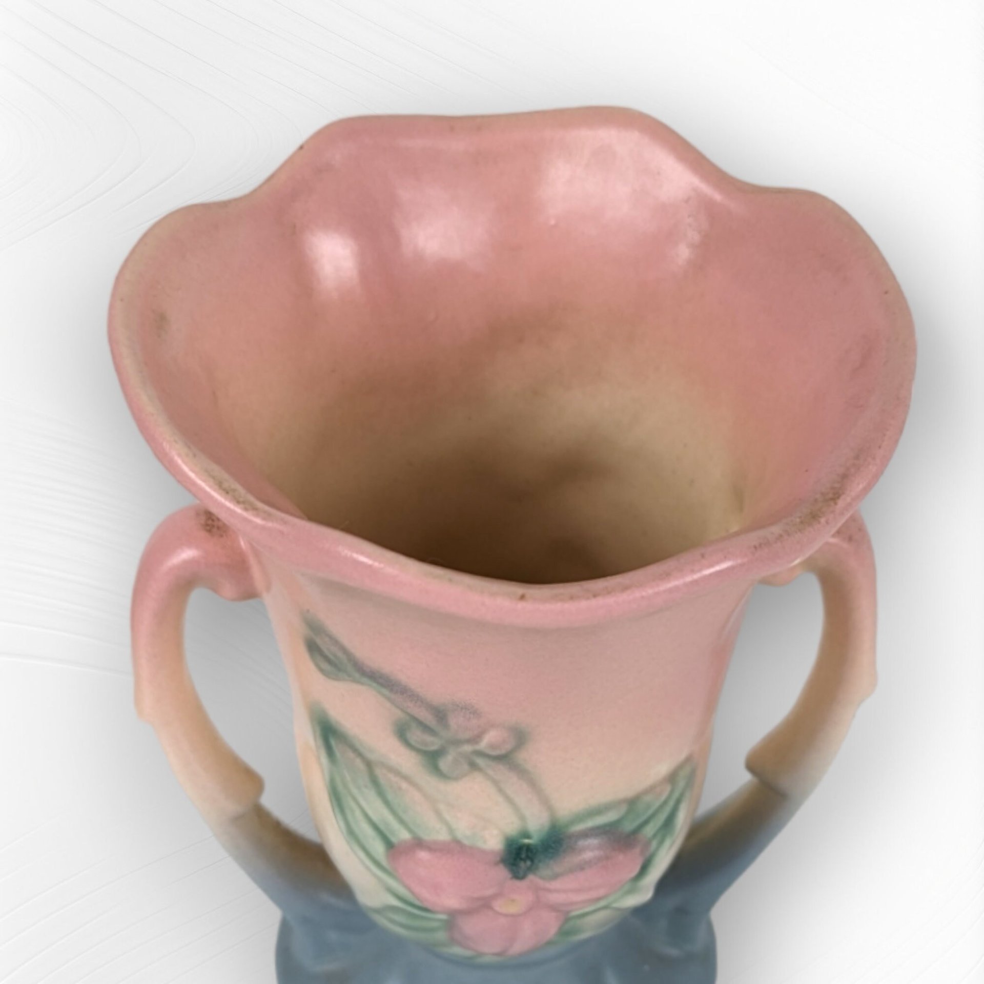 Vintage Hull Pottery Wildflower Blue and Pink 5 1/2" Double Handled Vase - Classic Floral Elegance