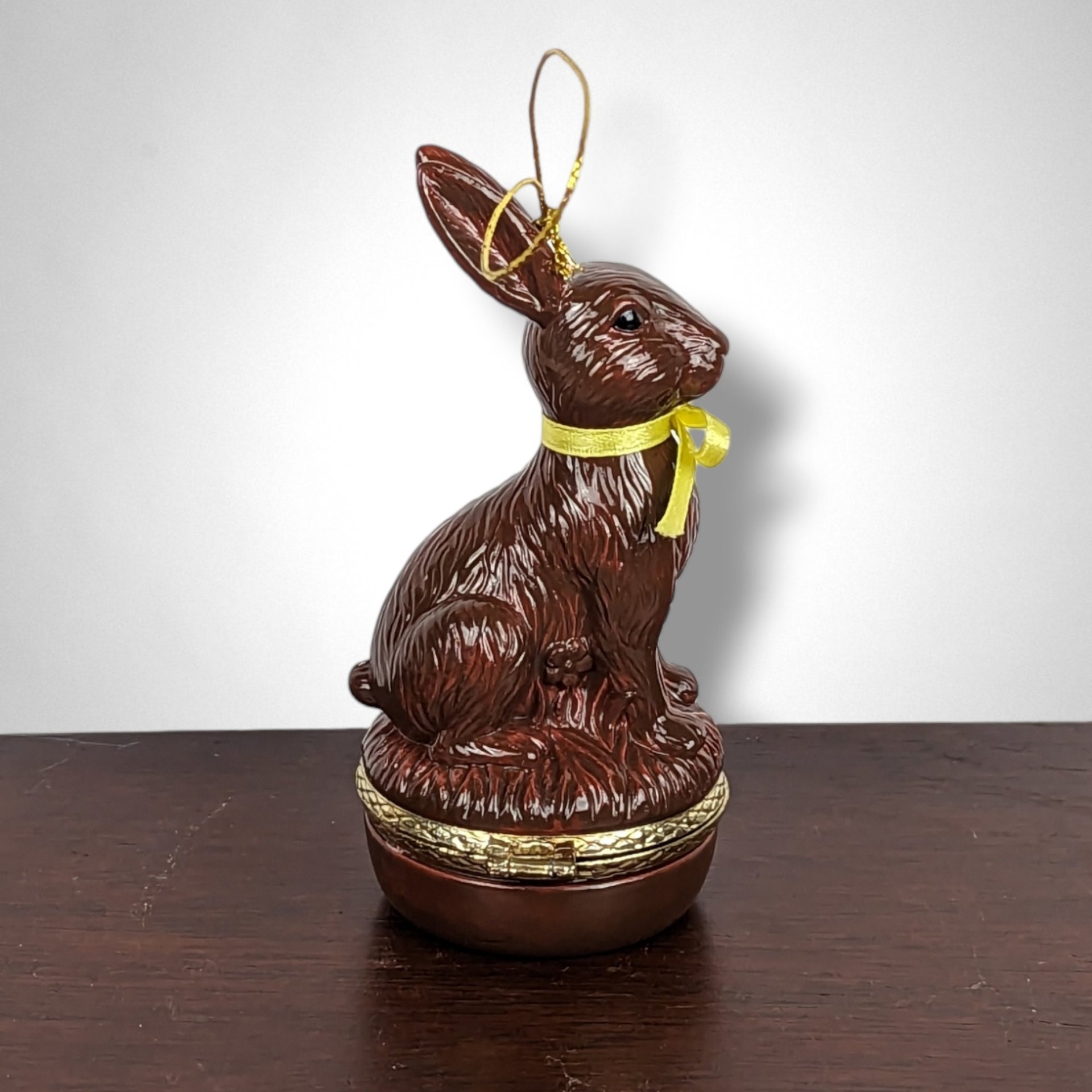 Ceramic Brown Bunny Trinket Box Ornament - Whimsical Holiday Decor