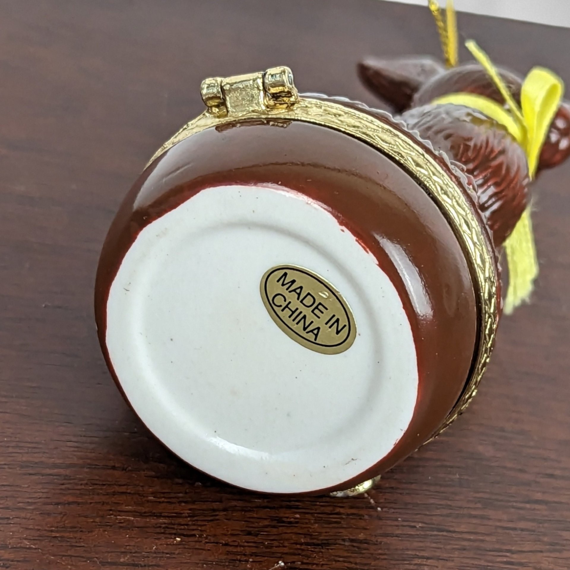 Ceramic Brown Bunny Trinket Box Ornament - Whimsical Holiday Decor