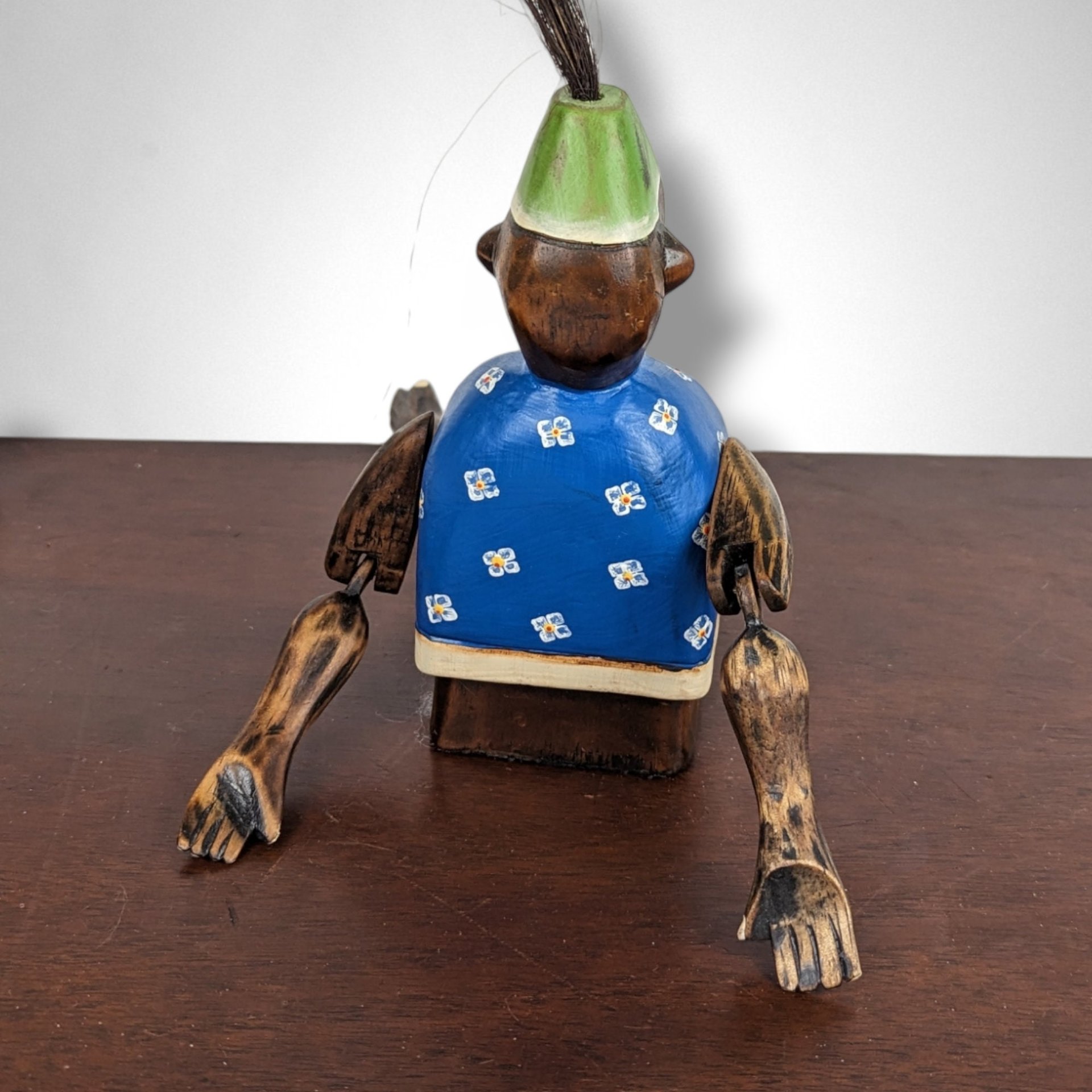 Vintage Wooden Hinged Monkey Shelf Sitter - Whimsical Home Decor