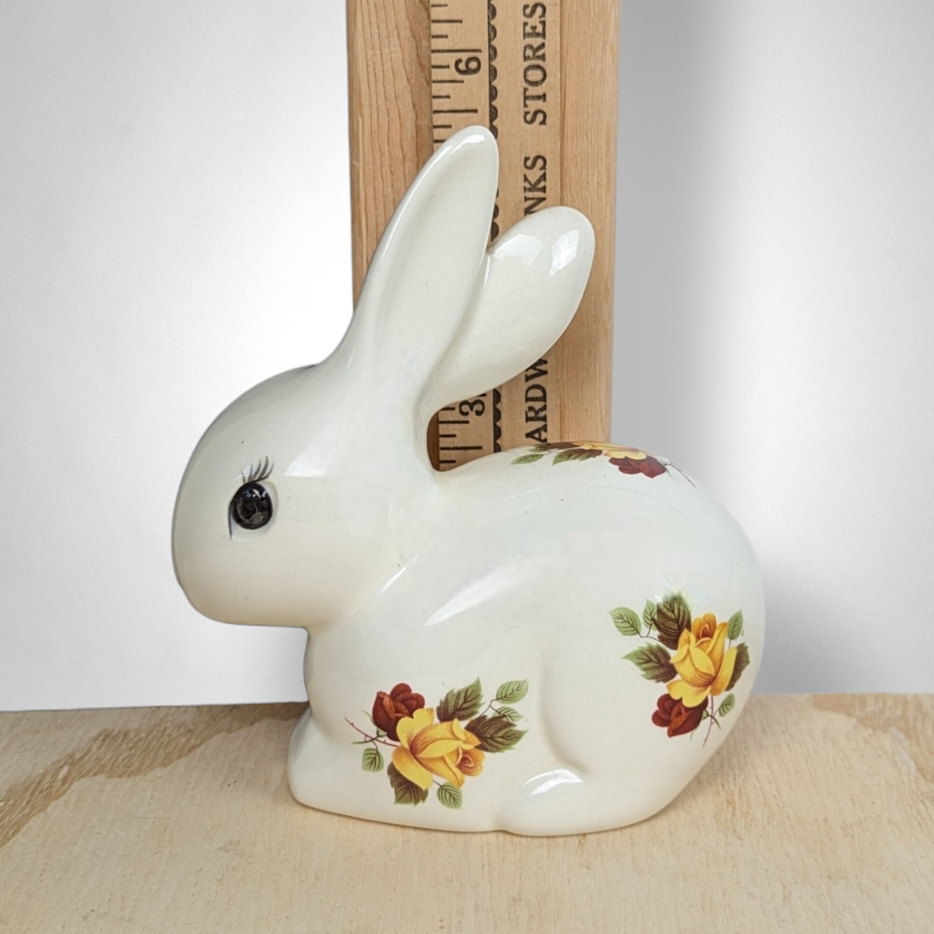 Vintage Bunny Shaped Cotton Ball Dispenser with Floral Motif