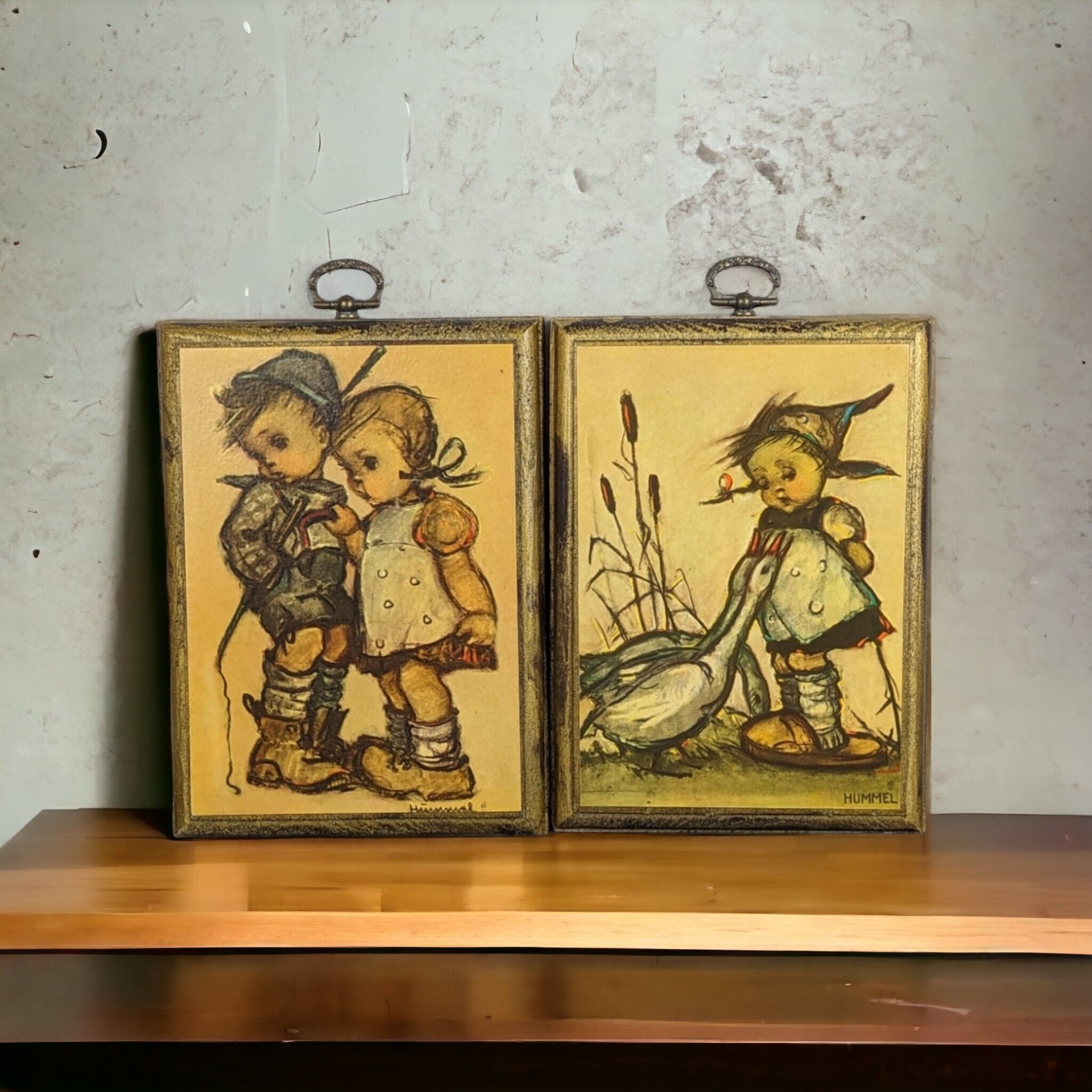 Pair of Vintage Hummel Prints on Wood, Your Choice