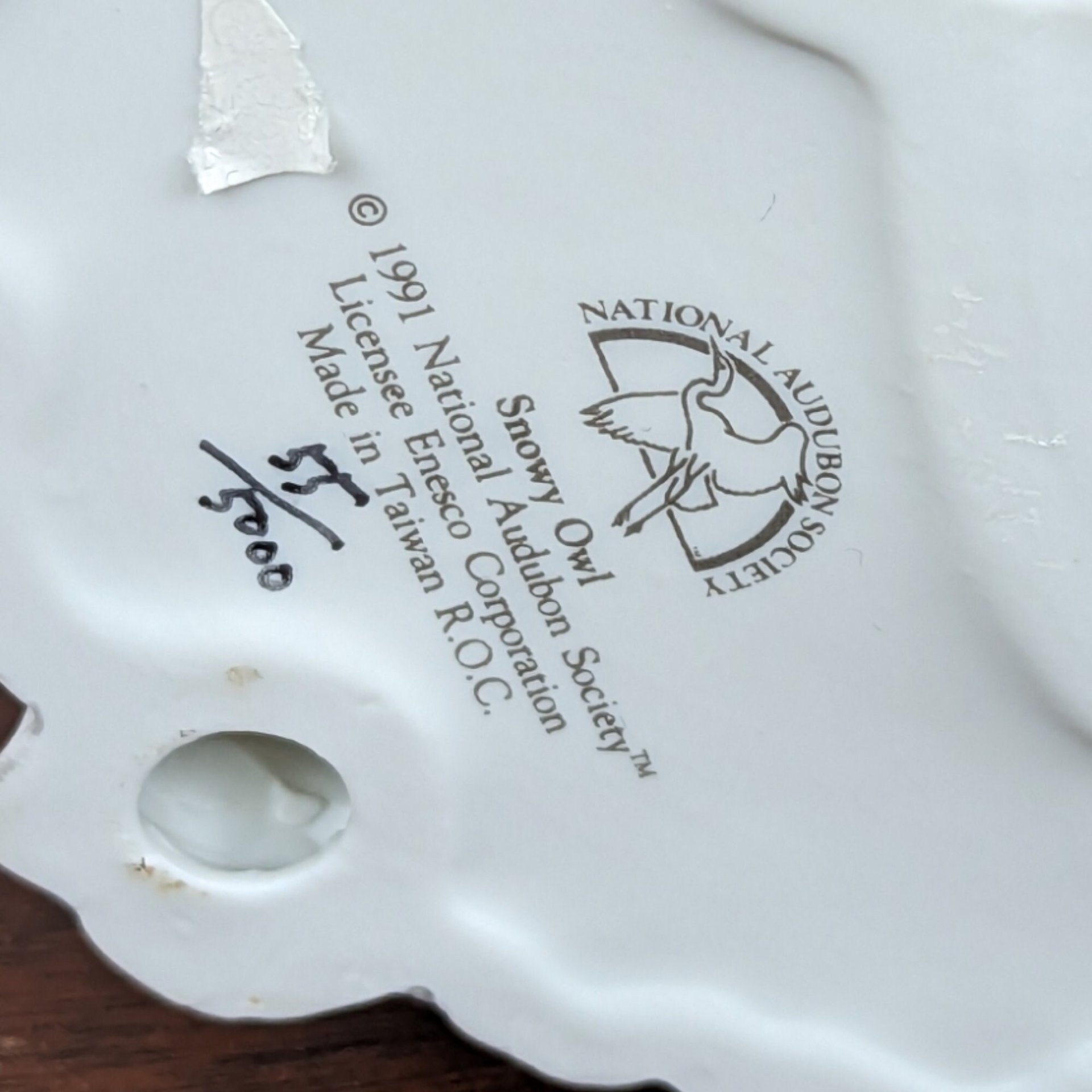 1991 National Audubon Snowy Owl Figurine