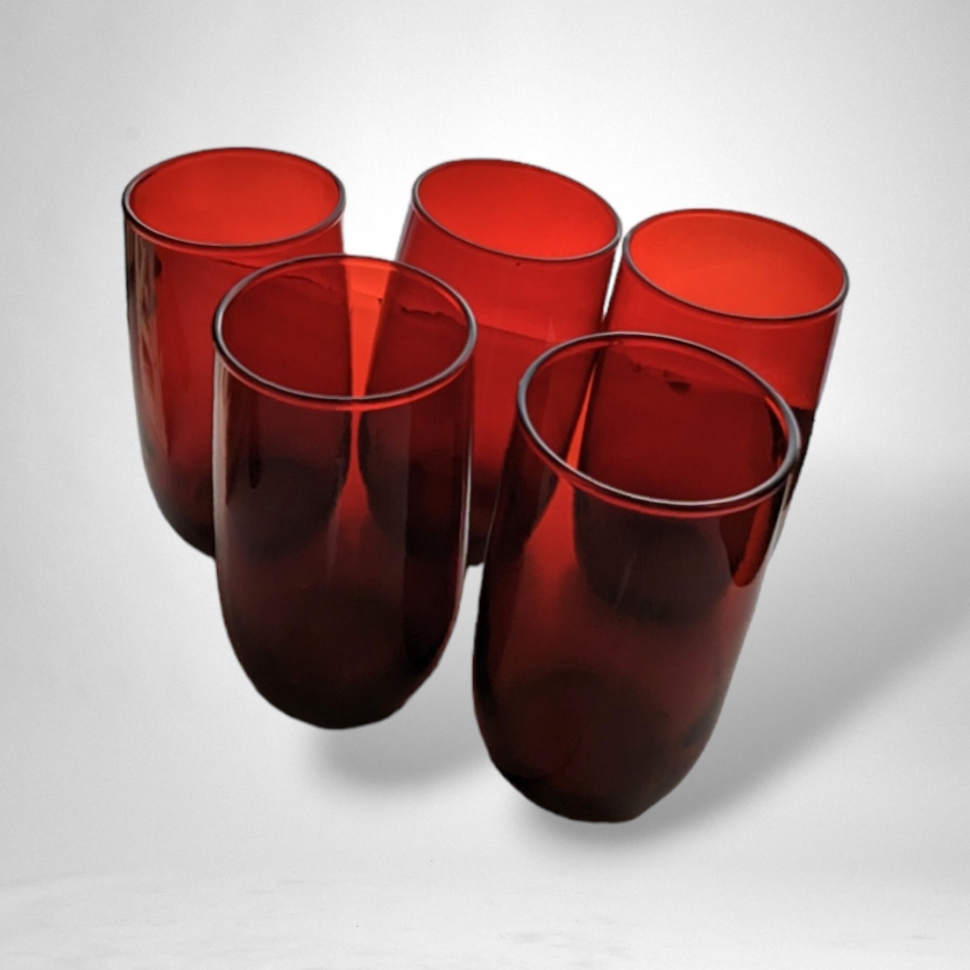 Set of 5 Ruby Red Anchor Hocking Tumblers - Vibrant Glassware Collection